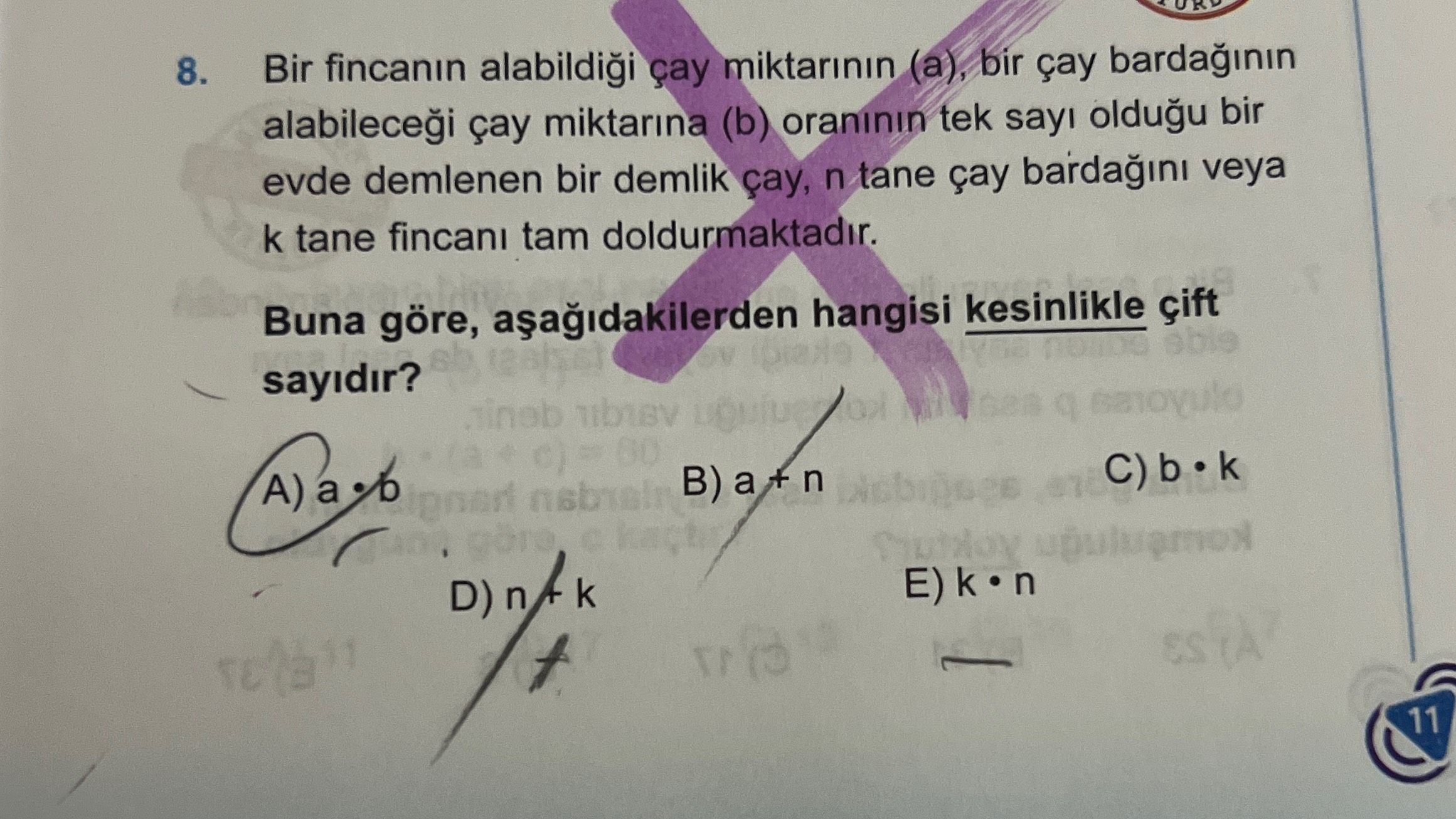 Bir fincanın alabildiği çay miktarının (a), bir çay bardağının alabileceği çay miktarına (b)