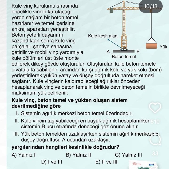Kule vinç kurulumu sırasında öncelikle vincin kurulacağı yerde sağlam bir beton temel hazırlanır ve