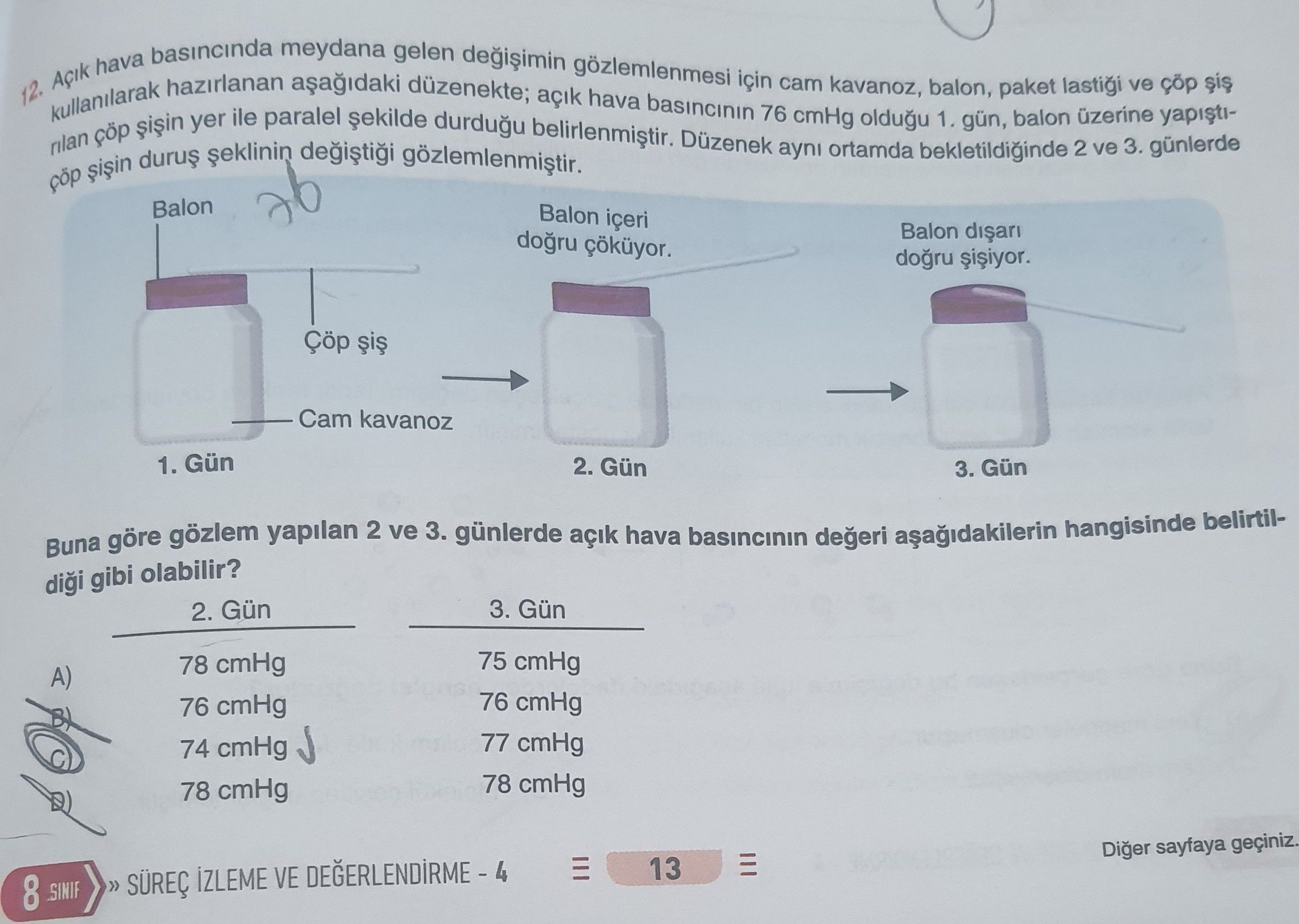 Açık hava basıncında meydana gelen değişimin gözlemlenmesi için cam kavanoz, balon, paket lastiği ve