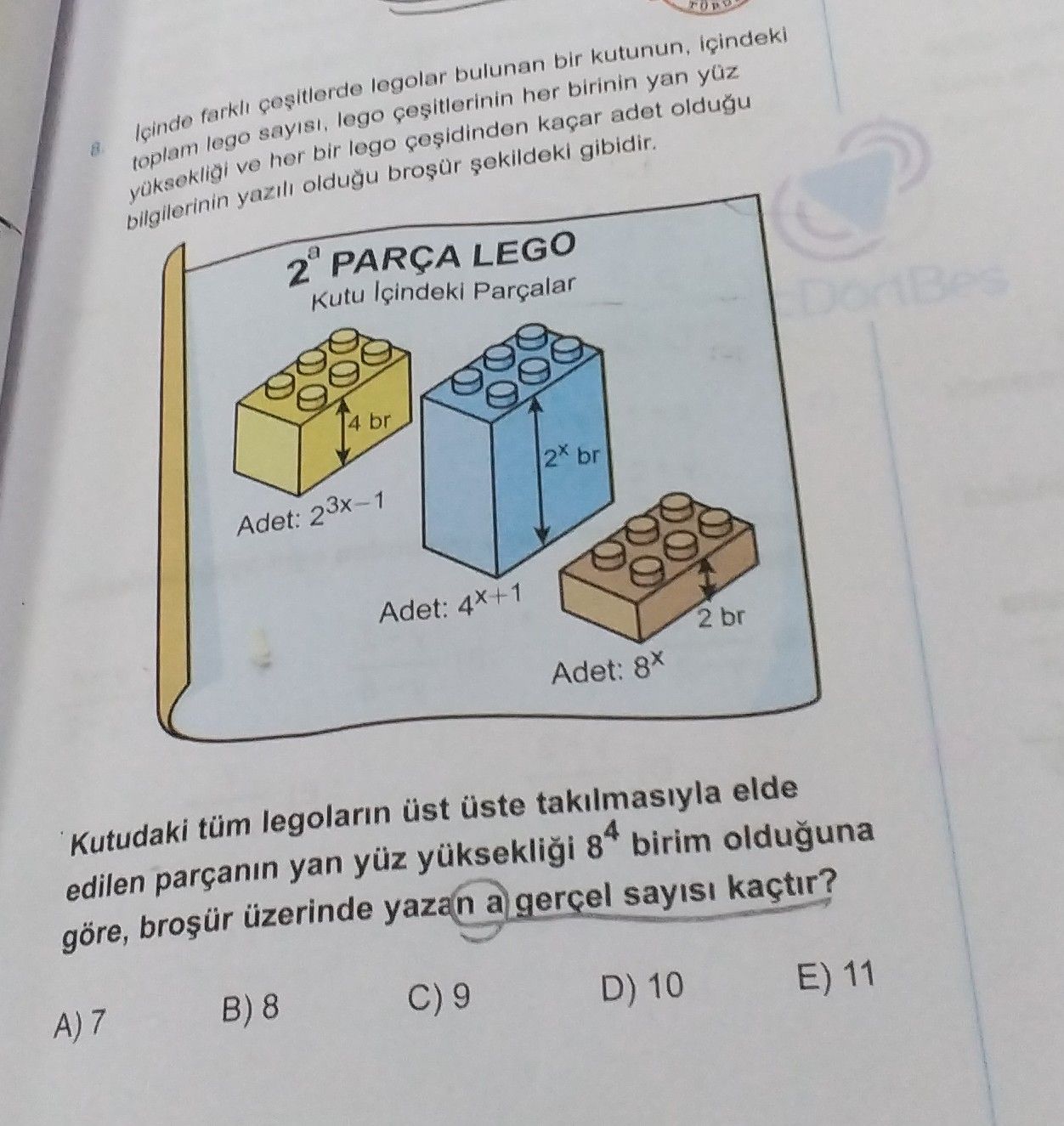 İçinde farklı çeşitlerde legolar bulunan bir kutunun, içindeki toplam lego sayısı, lego çeşitlerinin