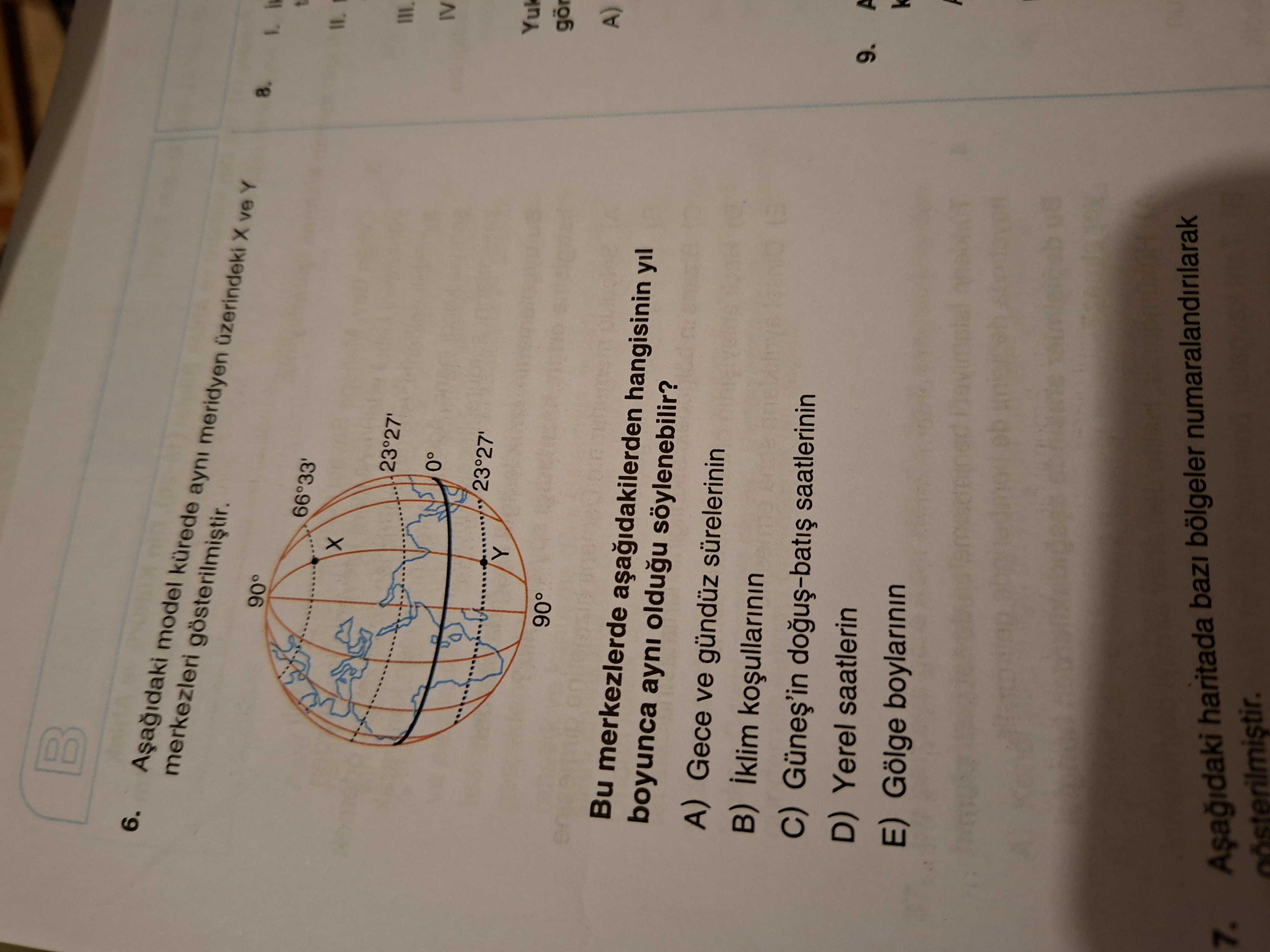 Aşağıdaki model kürede aynı meridyen üzerindeki X ve Y merkezleri gösterilmiştir. Bu merkezlerde