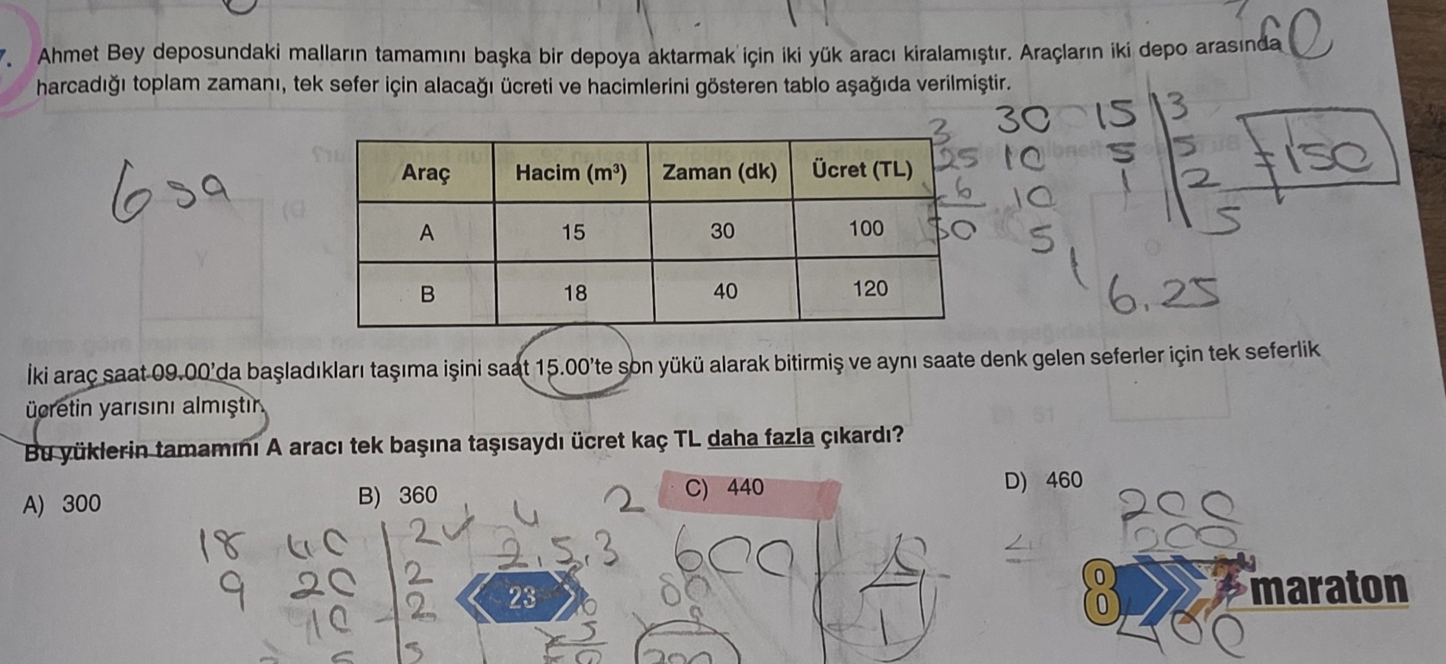 Ahmet Bey deposundaki malların tamamını başka bir depoya aktarmak için iki yük aracı kiralamıştır