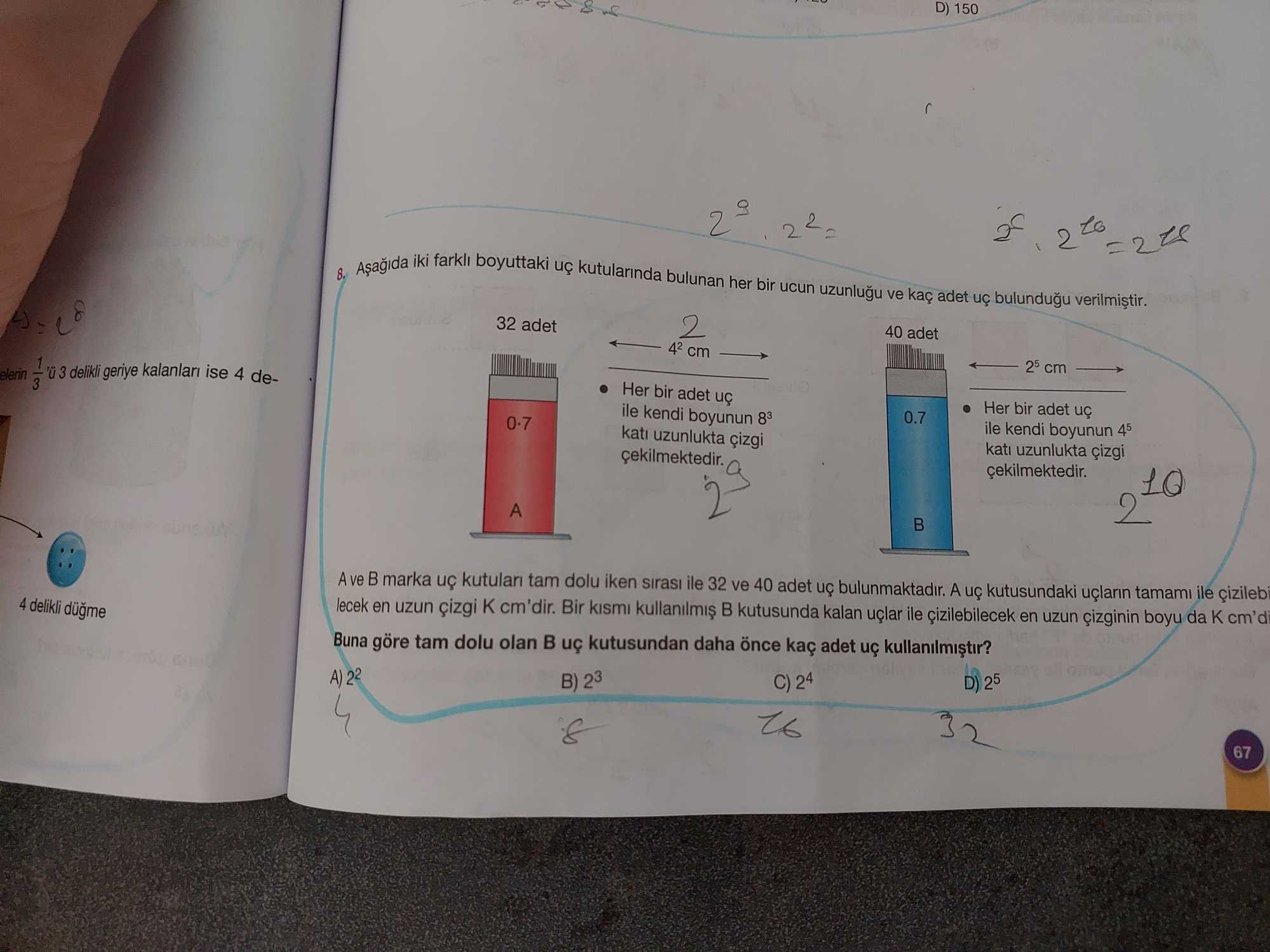 Aşağıda iki farklı boyuttaki uç kutularında bulunan her bir ucun uzunluğu ve kaç adet uç bulunduğu
