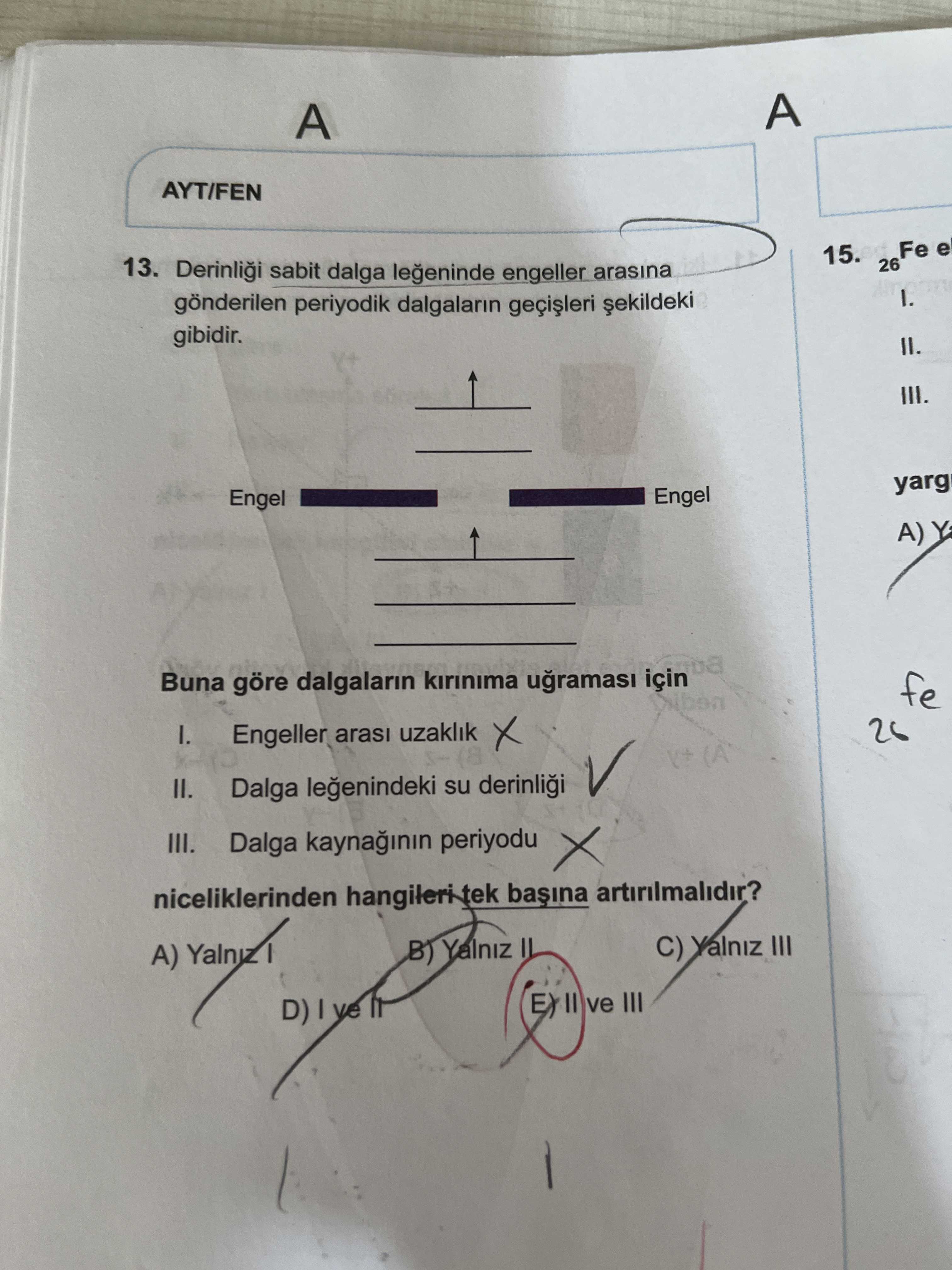 Derinliği sabit dalga leğeninde engeller arasına gönderilen periyodik dalgaların geçişleri şekildeki