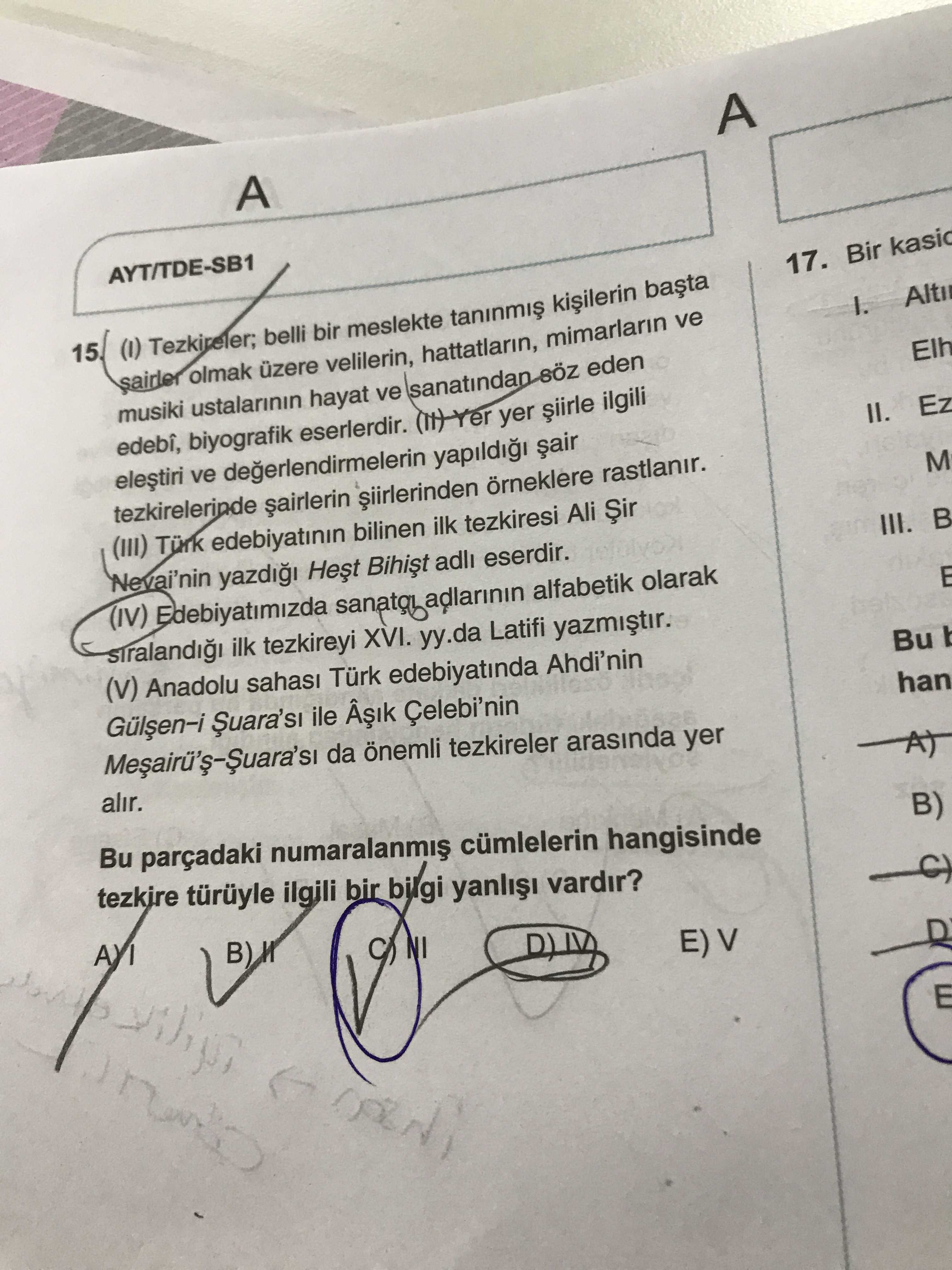 (I) Tezkireler; belli bir meslekte tanınmış kişilerin başta şairler olmak üzere velilerin