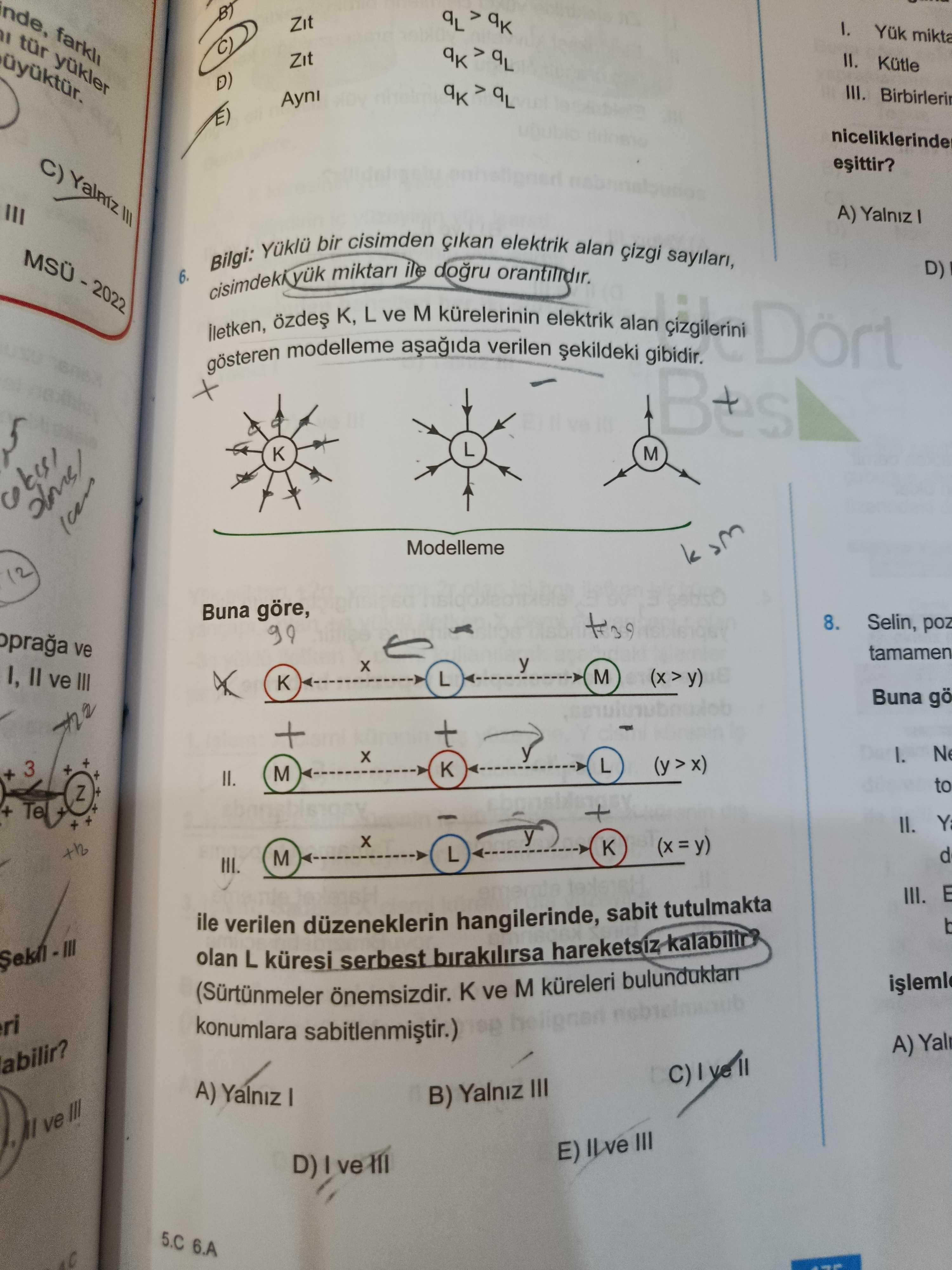 Bilgi: Yüklü bir cisimden çıkan elektrik alan çizgi sayıları, cisimdeki yük miktarı ile doğru