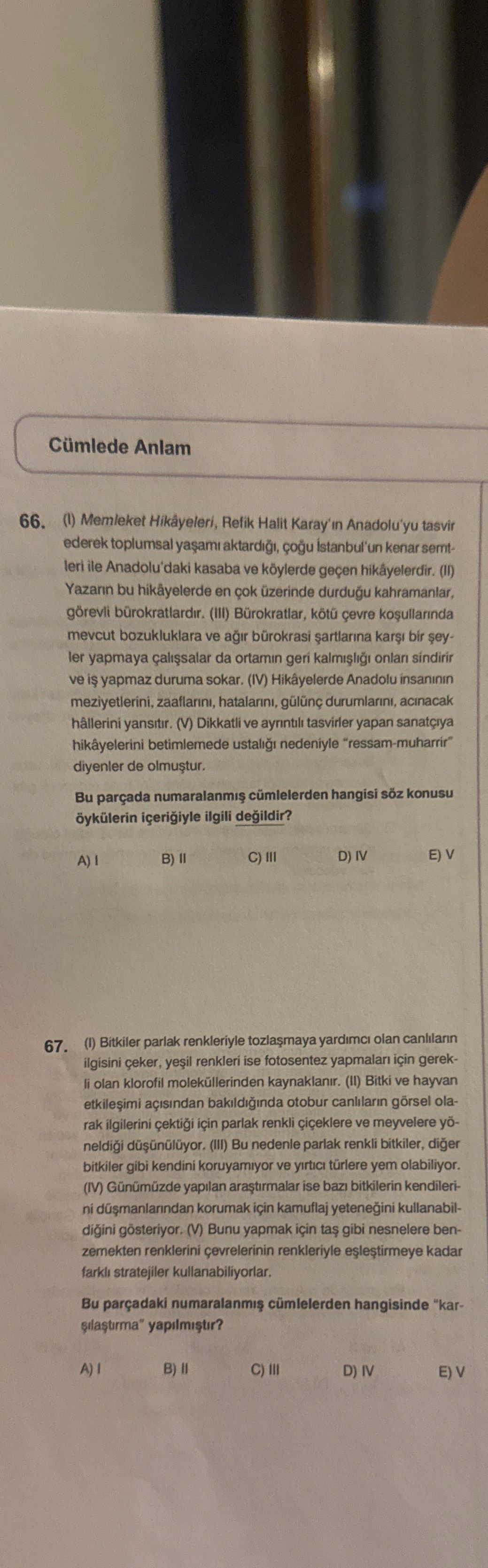 Cümlede Anlam 66. (I) Memleket Hikâyeleri, Refik Halit Karay'ın Anadolu'yu tasvir ederek toplumsal