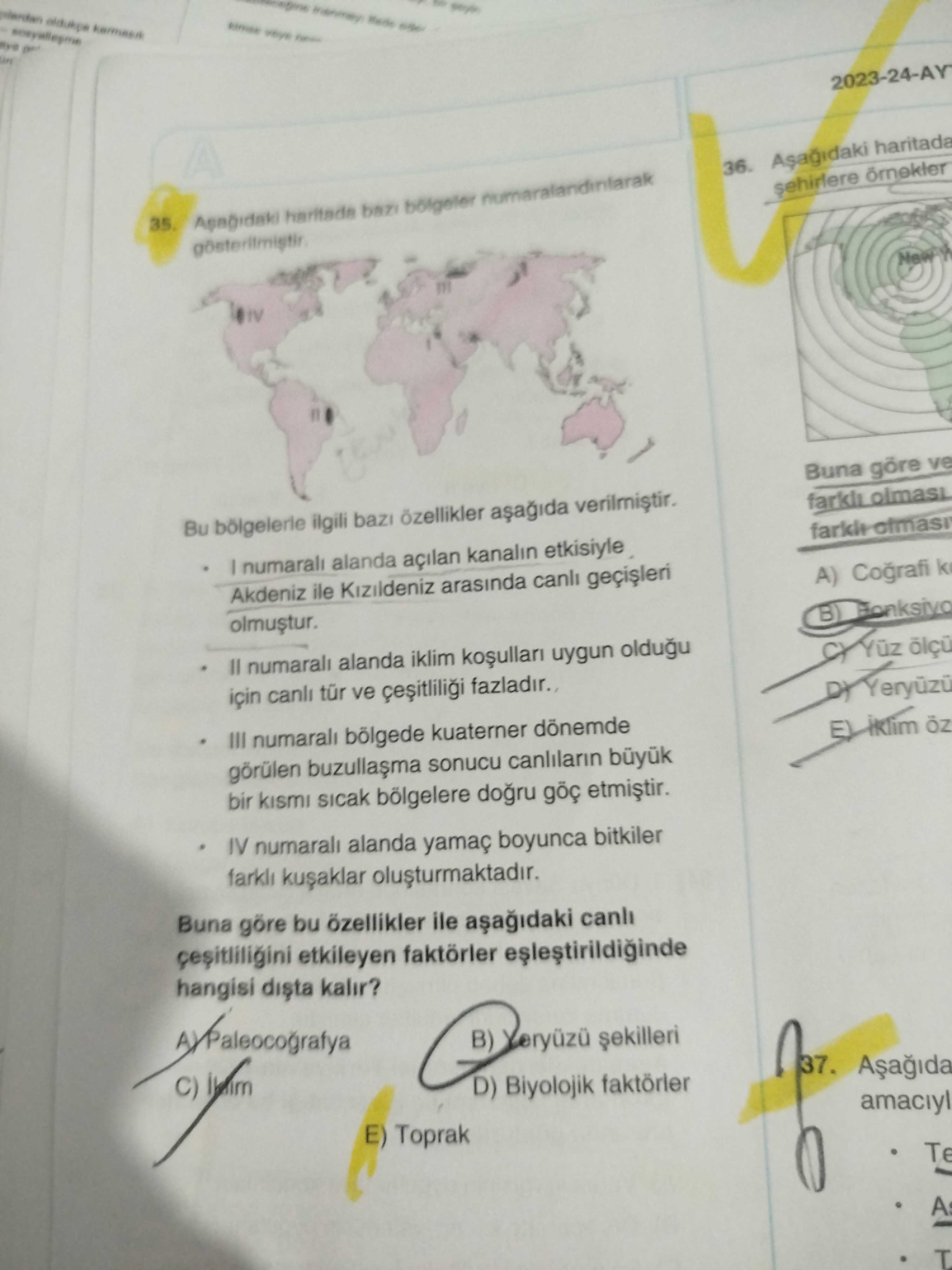Aşağıdaki haritade bazı bölgeler numaralandırılarak gösterilmiştir. Bu bölgelerle ilgili bazı