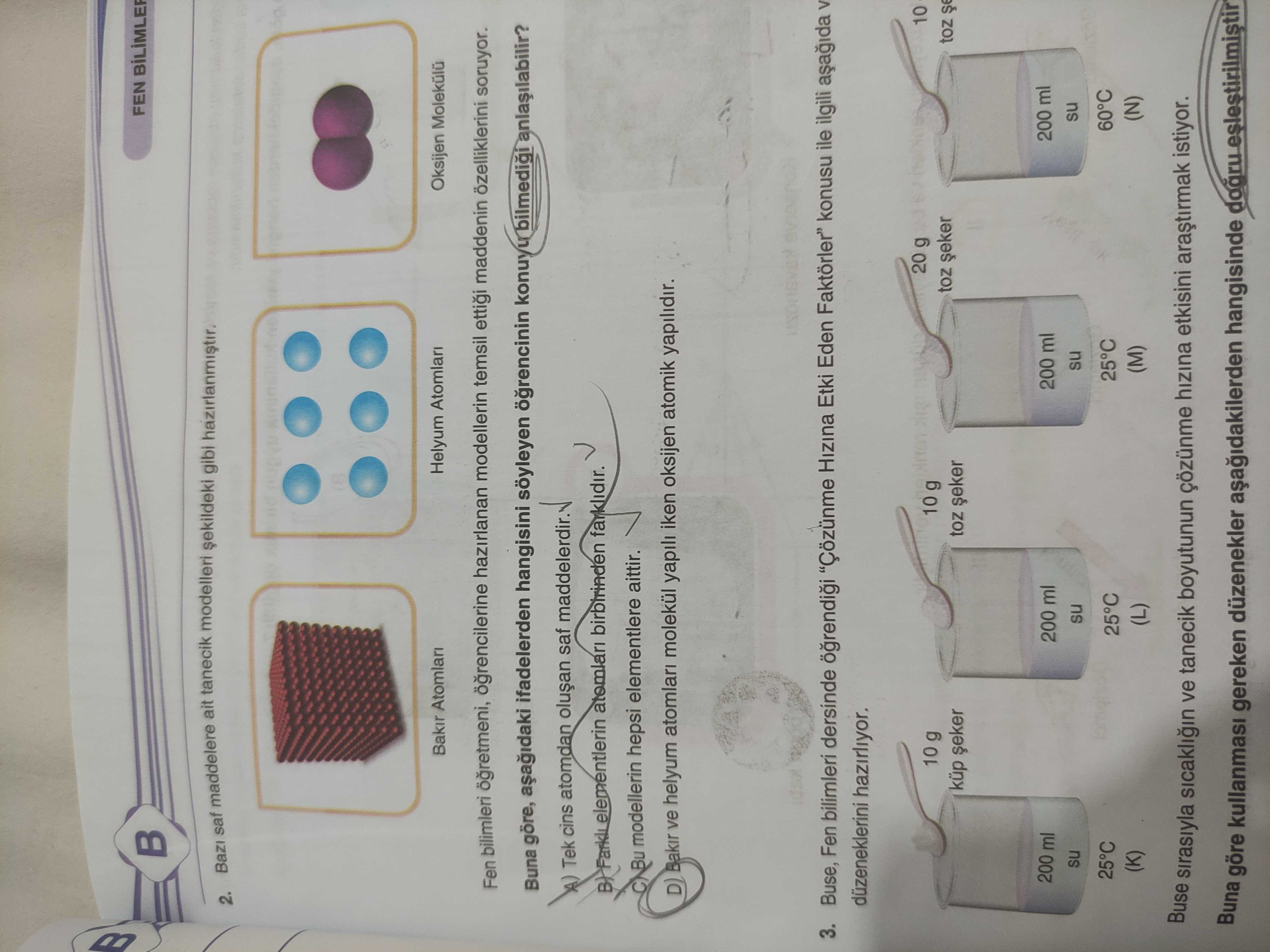 Bazı saf maddelere ait tanecik modelleri şekildeki gibi hazırlanmıştır. Fen bilimleri öğretmeni