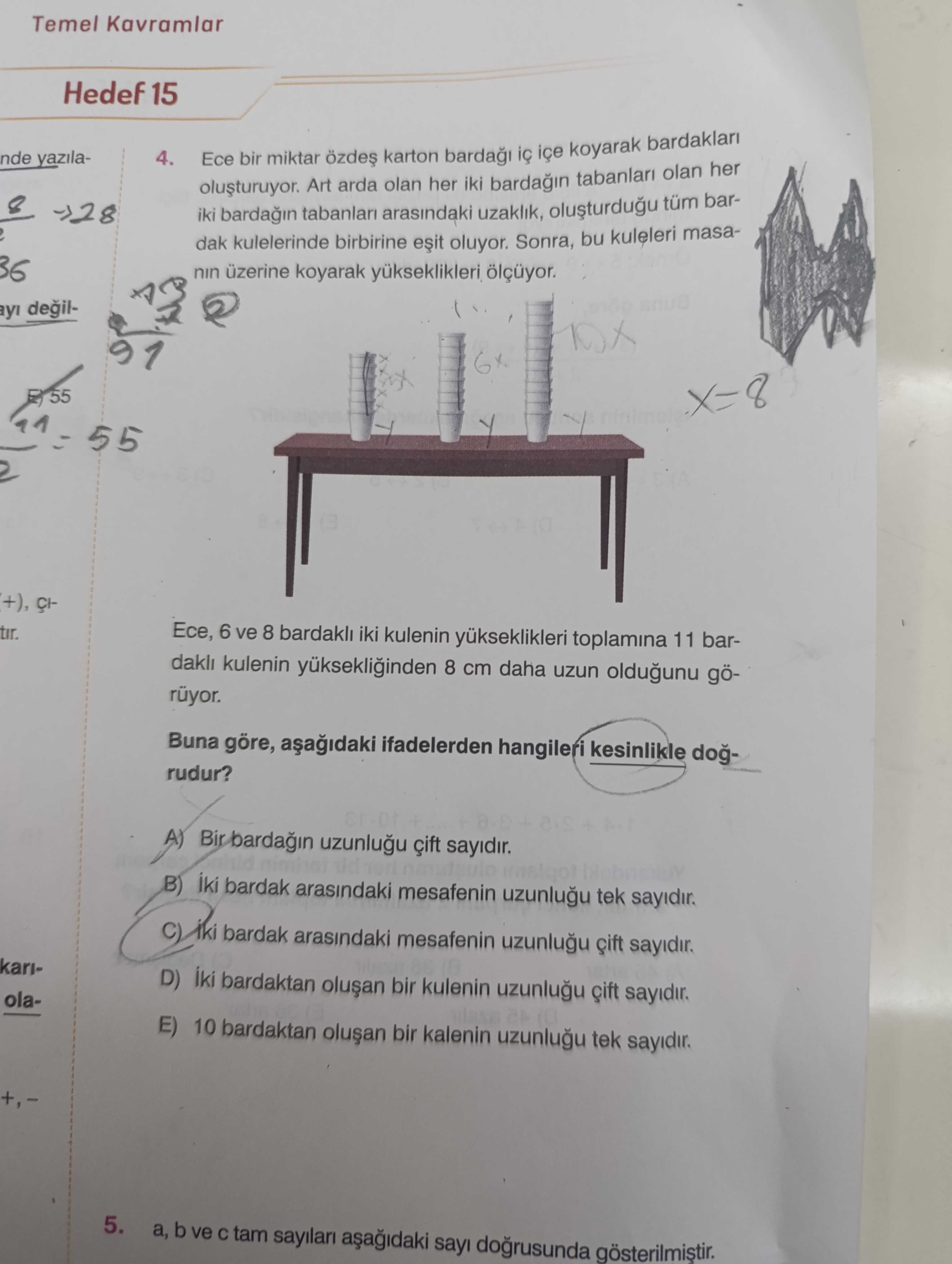 Ece bir miktar özdeş karton bardağı iç içe koyarak bardakları oluşturuyor. Art arda olan her iki