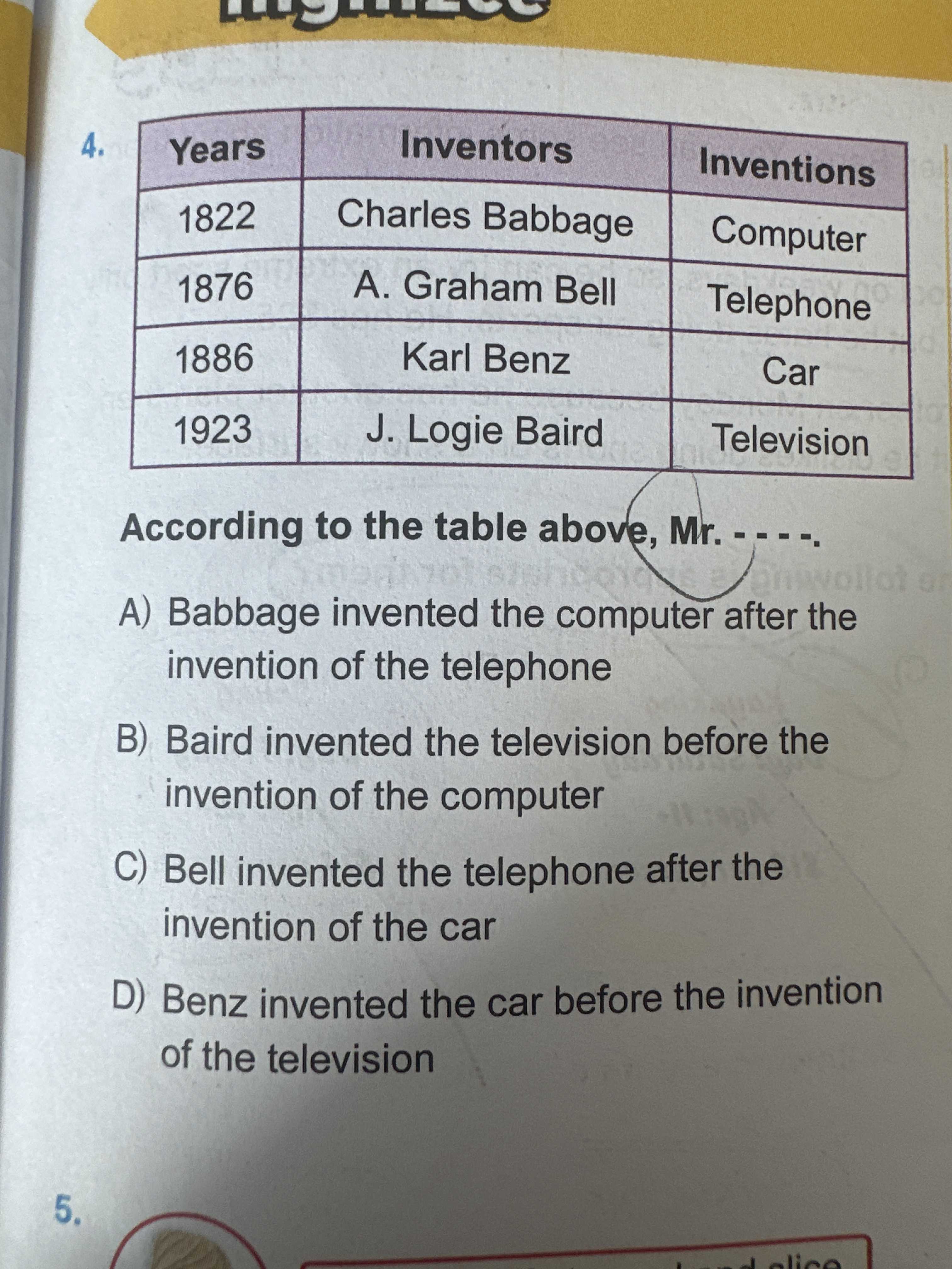 According to the table above, Mr. - - - -.