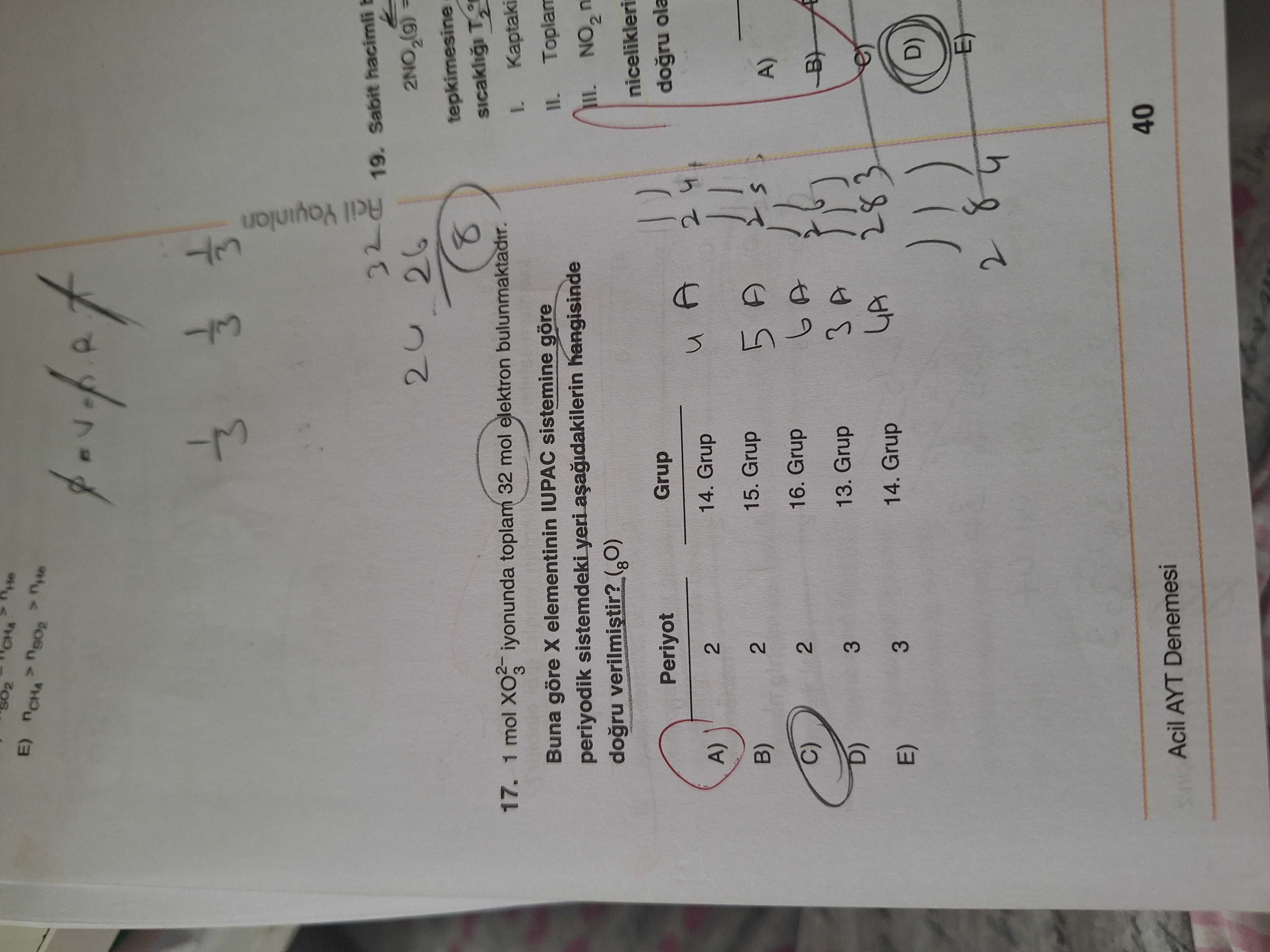 1 mol XO₃²⁻ iyonunda toplam 32 mol elektron bulunmaktadır. Buna göre X elementinin IUPAC sistemine