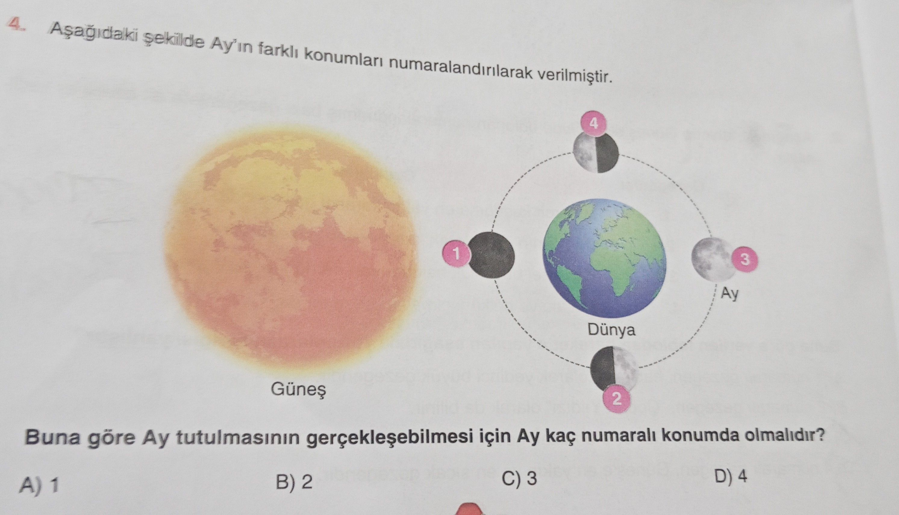 Aşağıdaki şekilde Ay'ın farklı konumları numaralandırılarak verilmiştir. Buna göre Ay tutulmasının