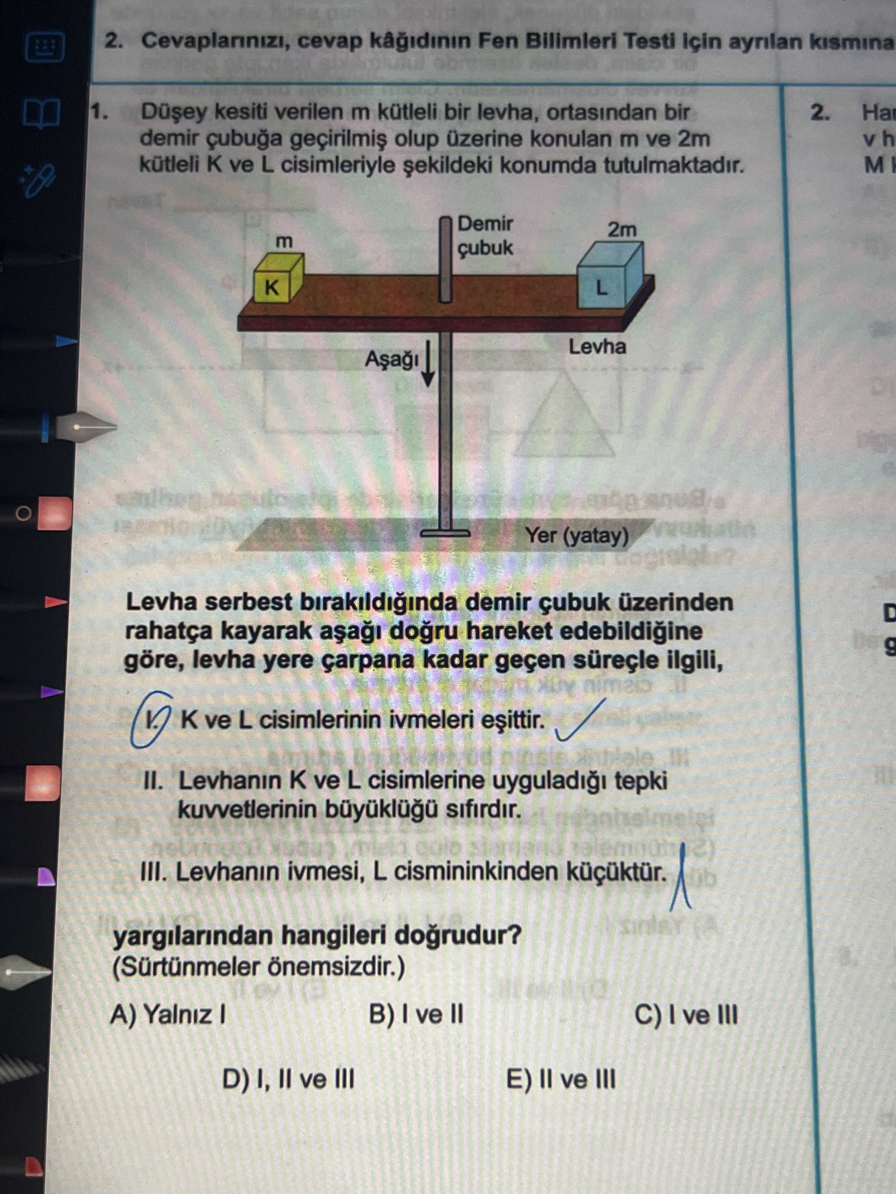 Düşey kesiti verilen m kütleli bir levha, ortasından bir demir çubuğa geçirilmiş olup üzerine