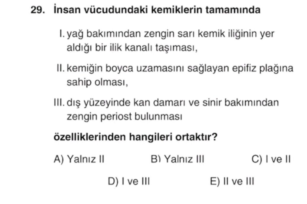 İnsan vücudundaki kemiklerin tamamında I. yağ bakımından zengin sarı kemik iliğinin yer aldığı bir