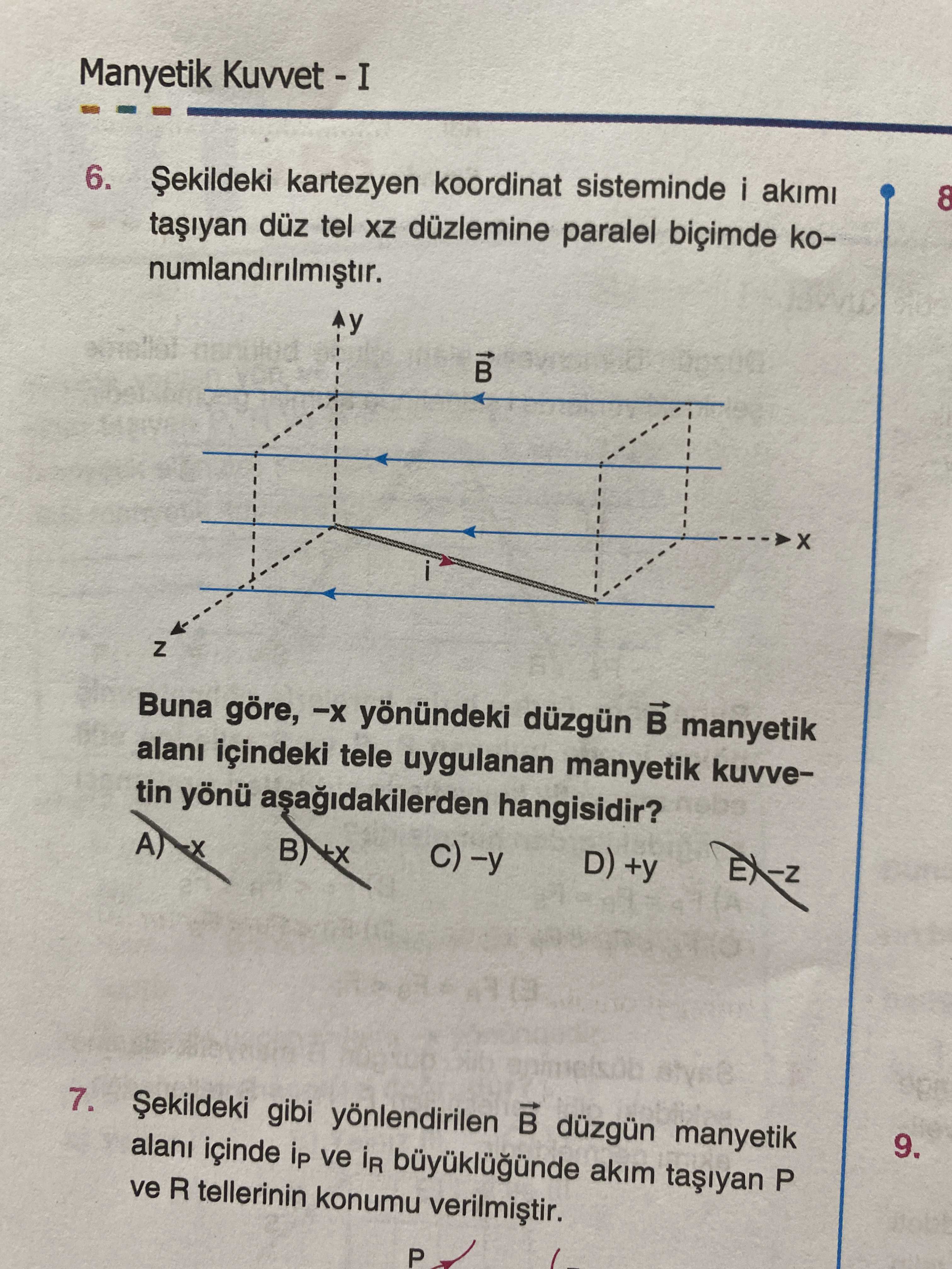 Şekildeki kartezyen koordinat sisteminde i akımı taşıyan düz tel xz düzlemine paralel biçimde