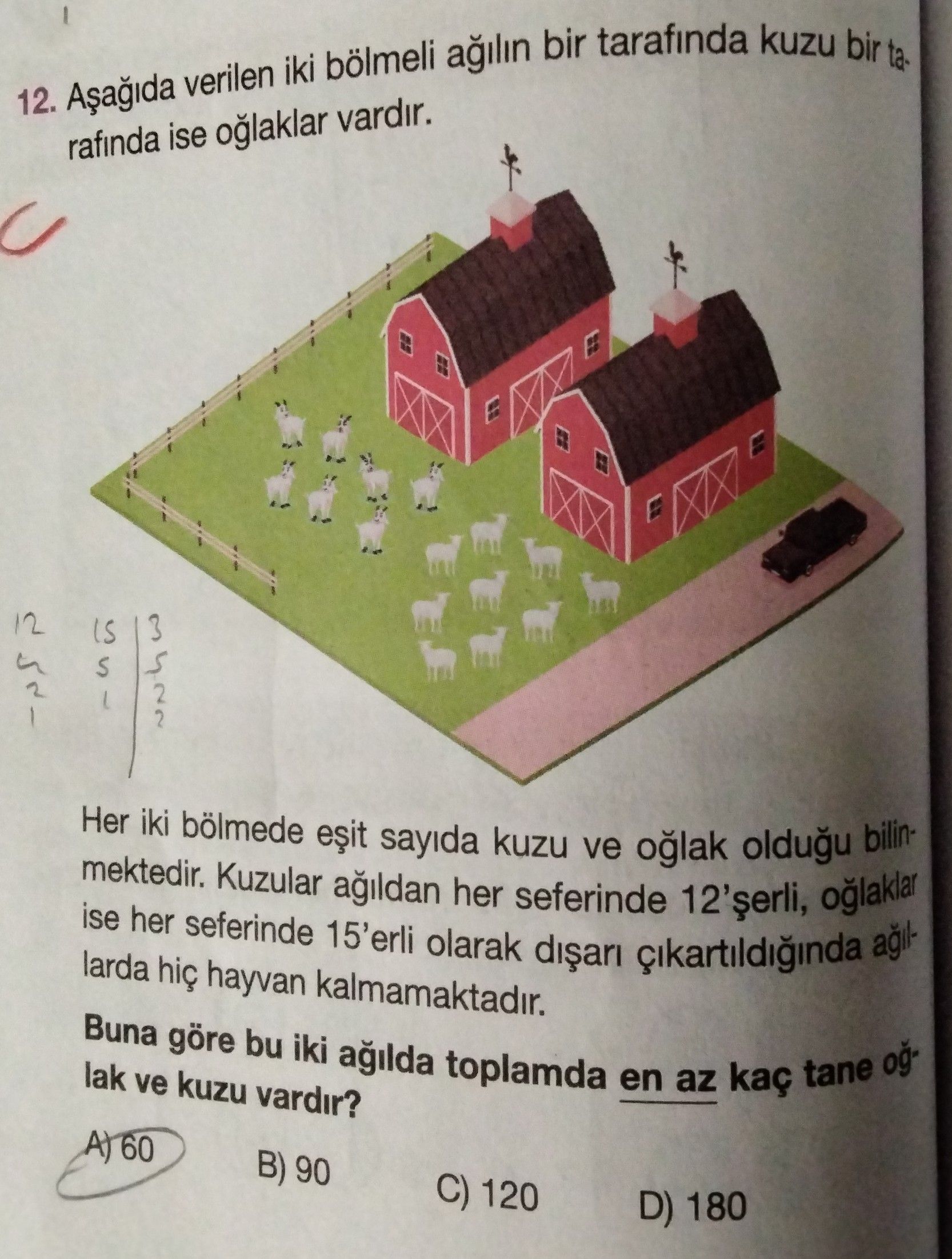 Aşağıda verilen iki bölmeli ağılın bir tarafında kuzu bir tarafında ise oğlaklar vardır. Her iki