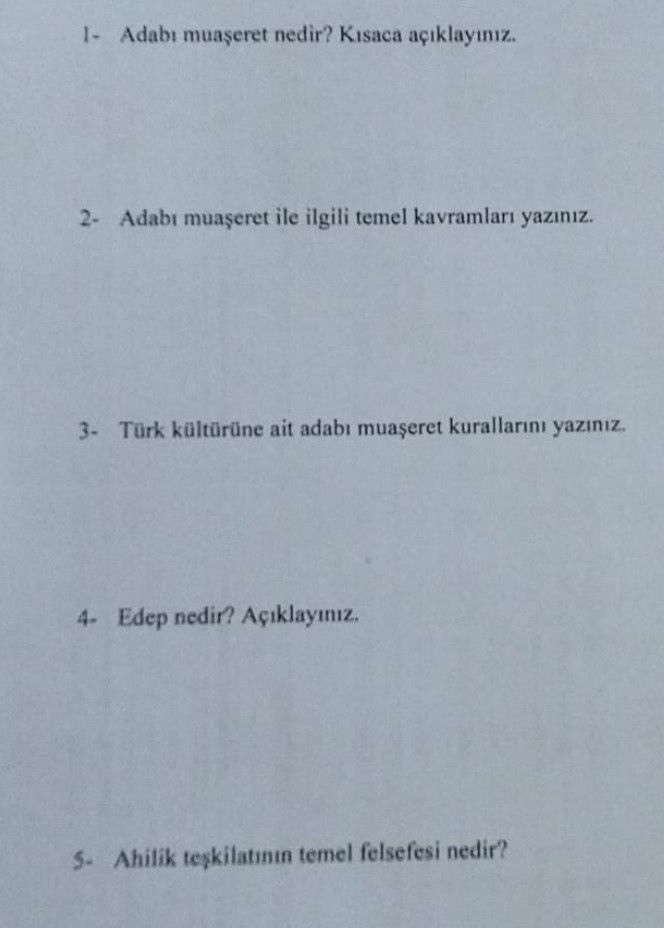1- Adabı muaşeret nedir? Kısaca açıklayınız. 2- Adabı muaşeret ile ilgili temel kavramları yazınız