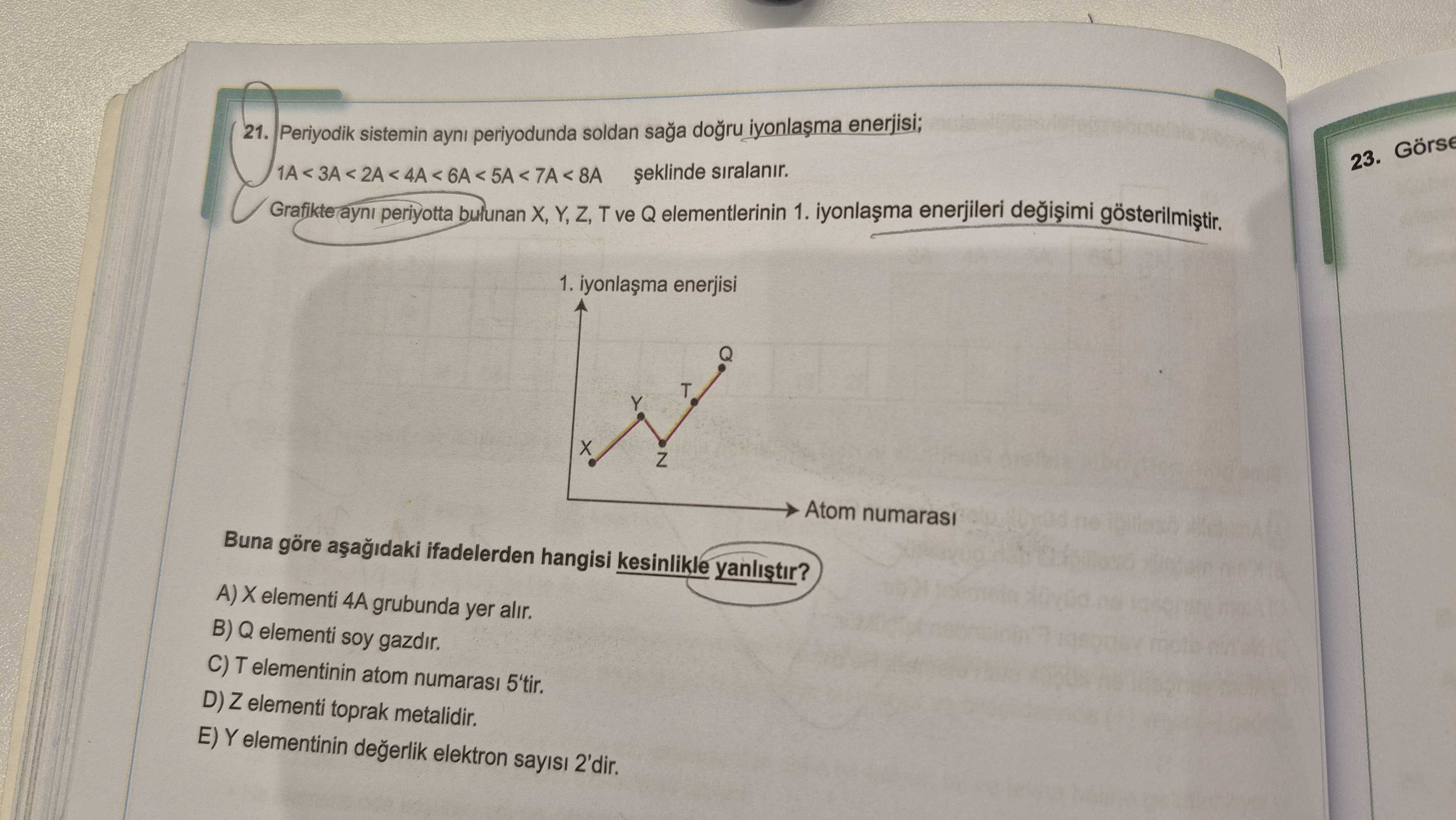 Periyodik sistemin aynı periyodunda soldan sağa doğru iyonlaşma enerjisi; 1A < 3A < 2A < 4A < 6A <