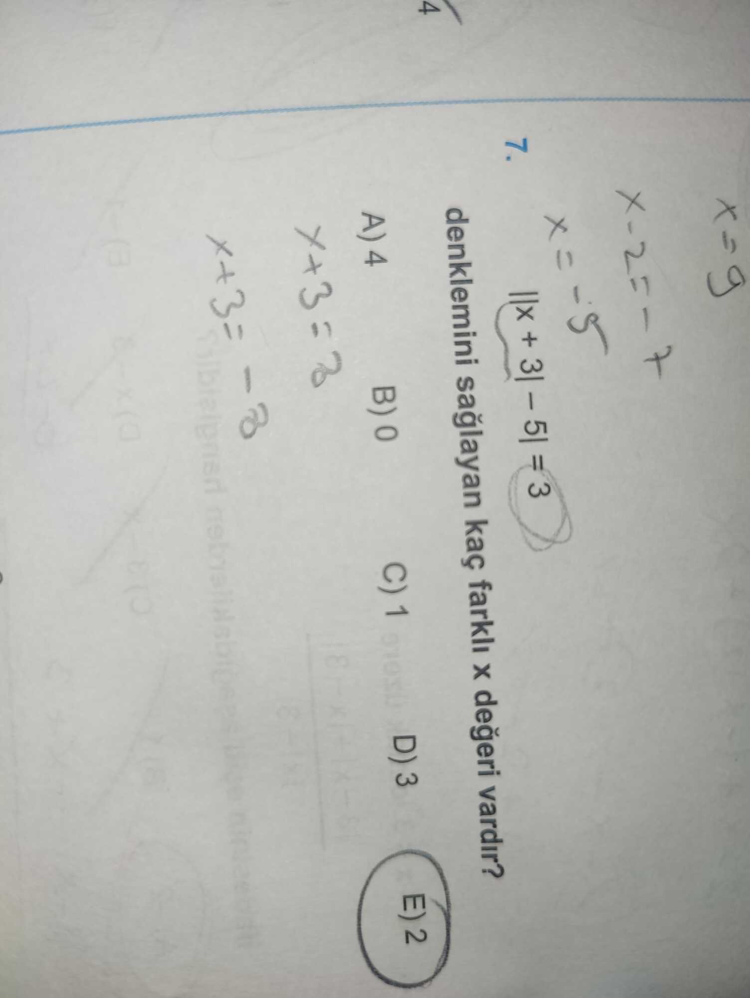 ||x + 3| − 5| = 3 denklemini sağlayan kaç farklı x değeri vardır?