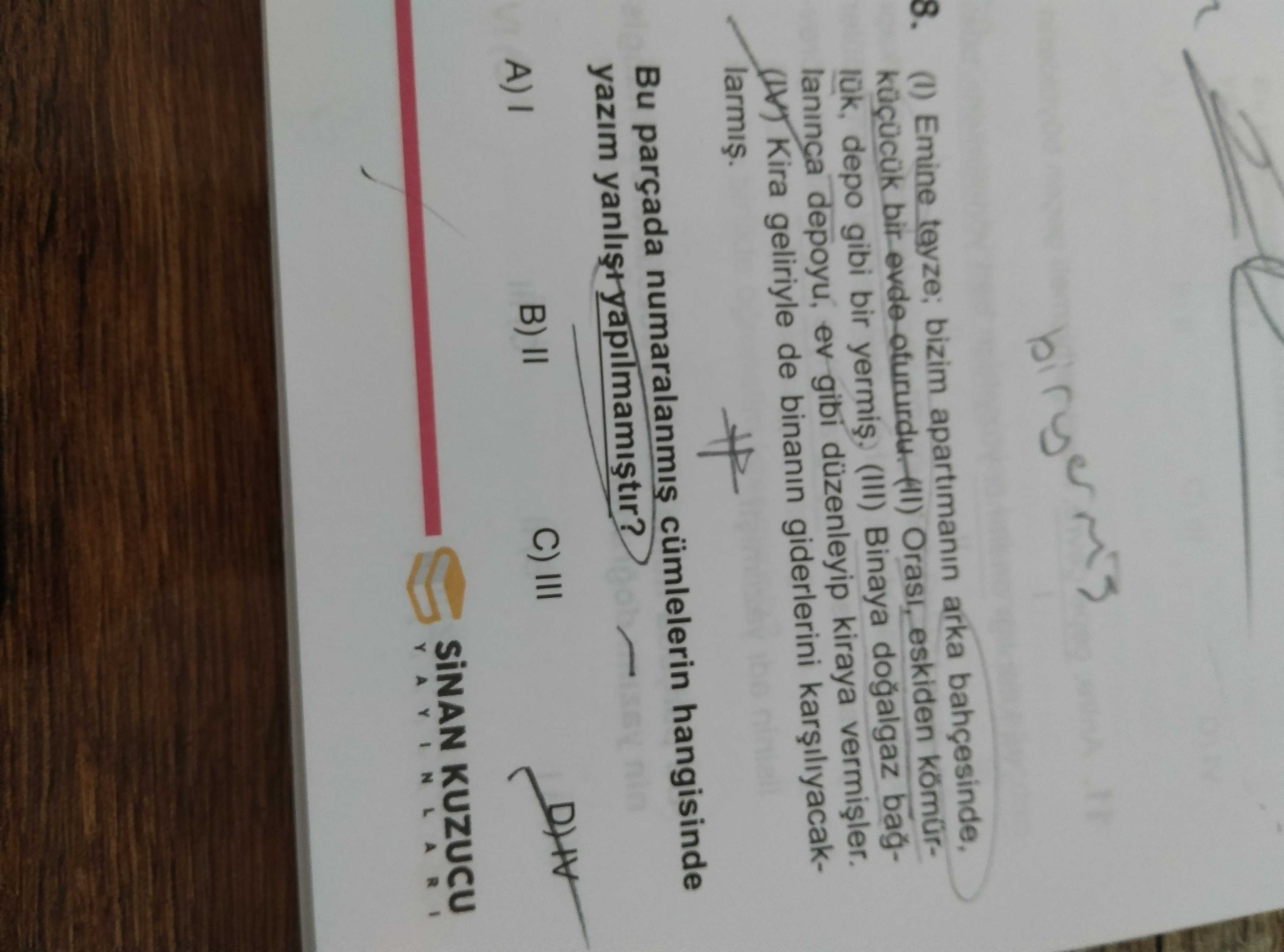 (I) Emine teyze; bizim apartmanın arka bahçesinde, küçücük bir evde otururdu. (II) Orası, eskiden