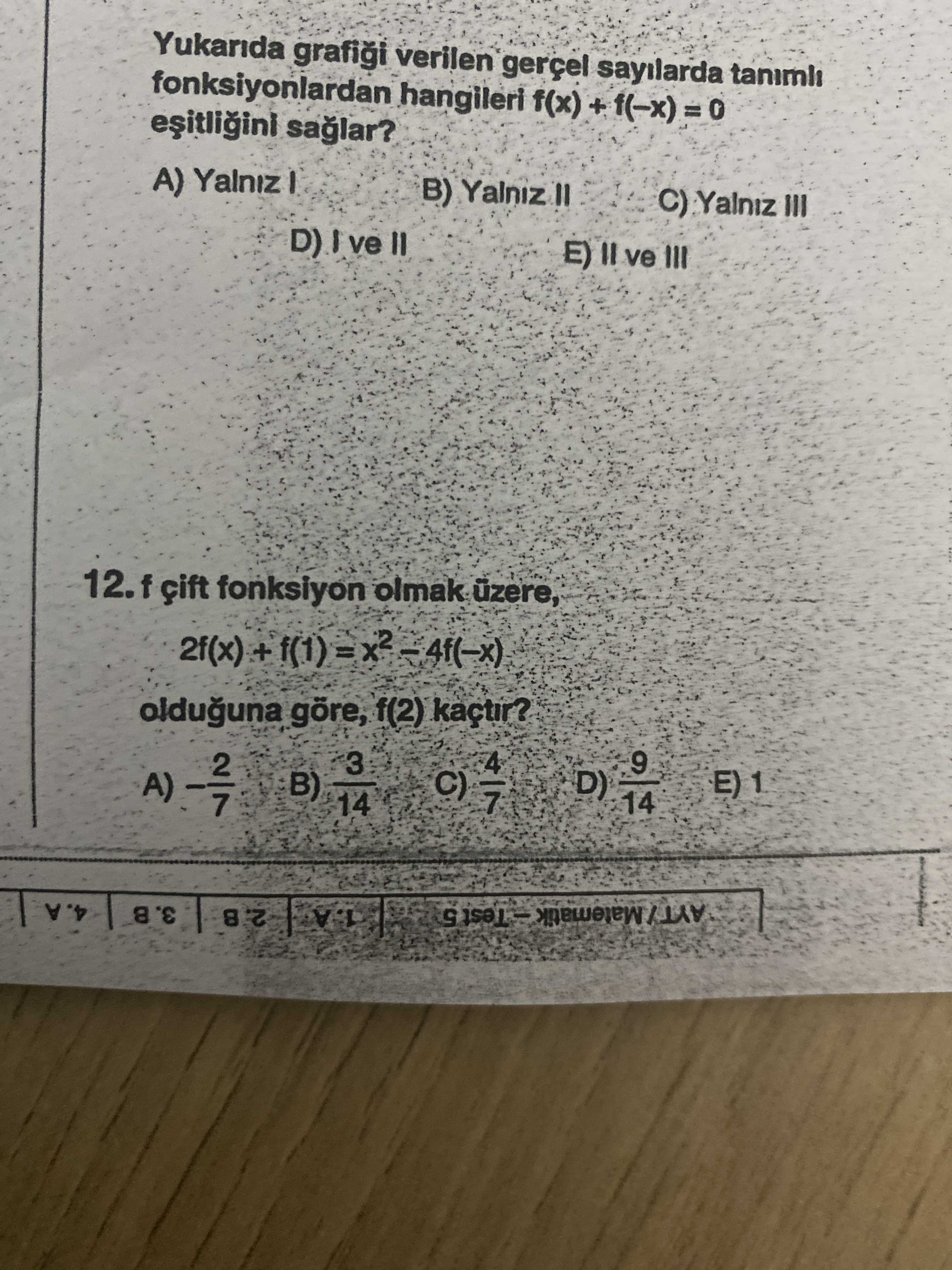 Yukarida verilen gerçel sayilarda fonksiyonlardan hangileri f(x) + B) C) Yalniz III D) ve E) ve 12. f fonksiyon olmak üzere, olduguna göre, f(2) kaçtir. B) 1. A Yukarida verilen gerçel sayilarda fonksiyonlardan hangileri f(x) + B) C) Yalniz III D) ve E) ve 12. A. ?? Model.Question.title