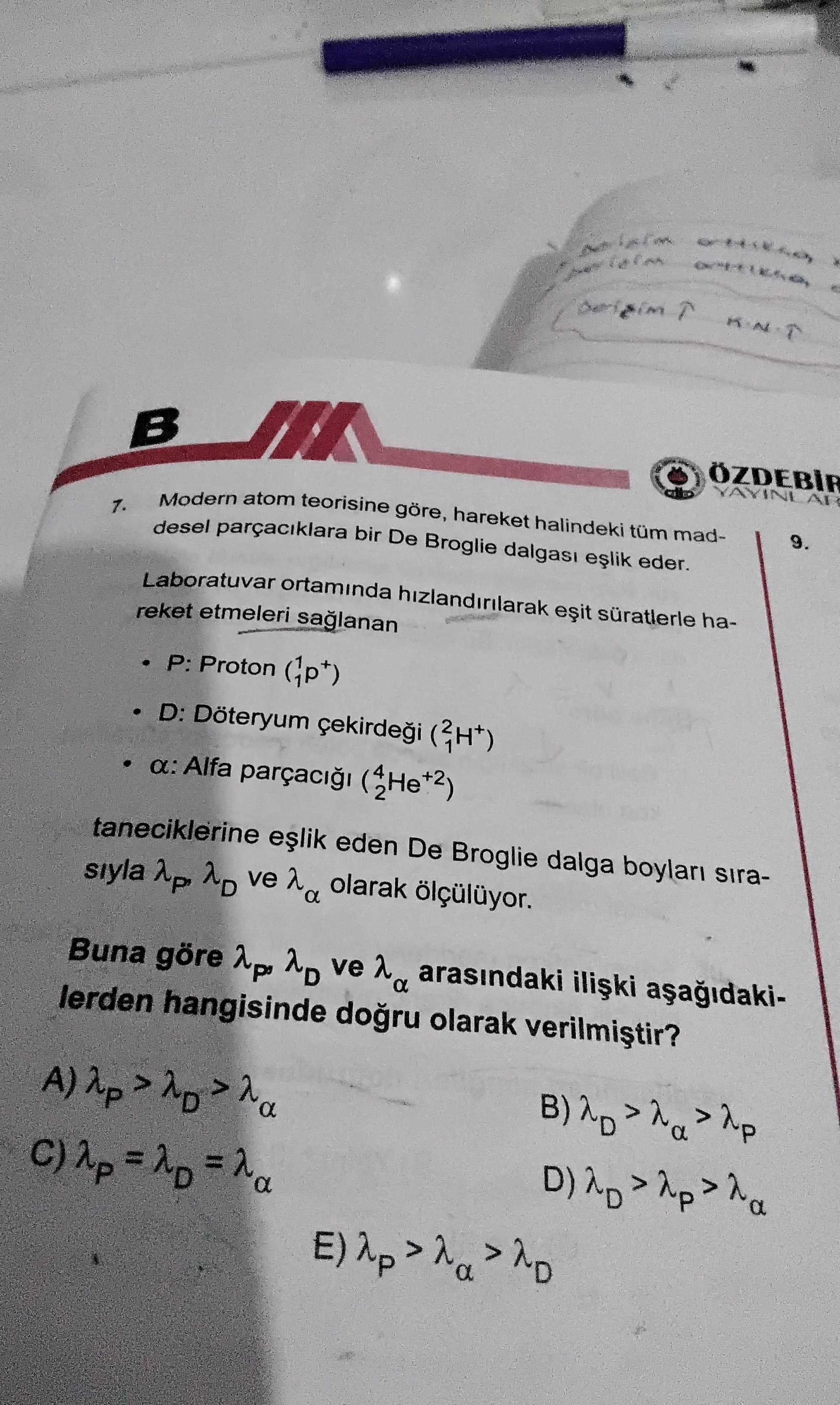 Modern atom teorisine göre, hareket halindeki tüm maddesel parçacıklara bir De Broglie dalgası eşlik