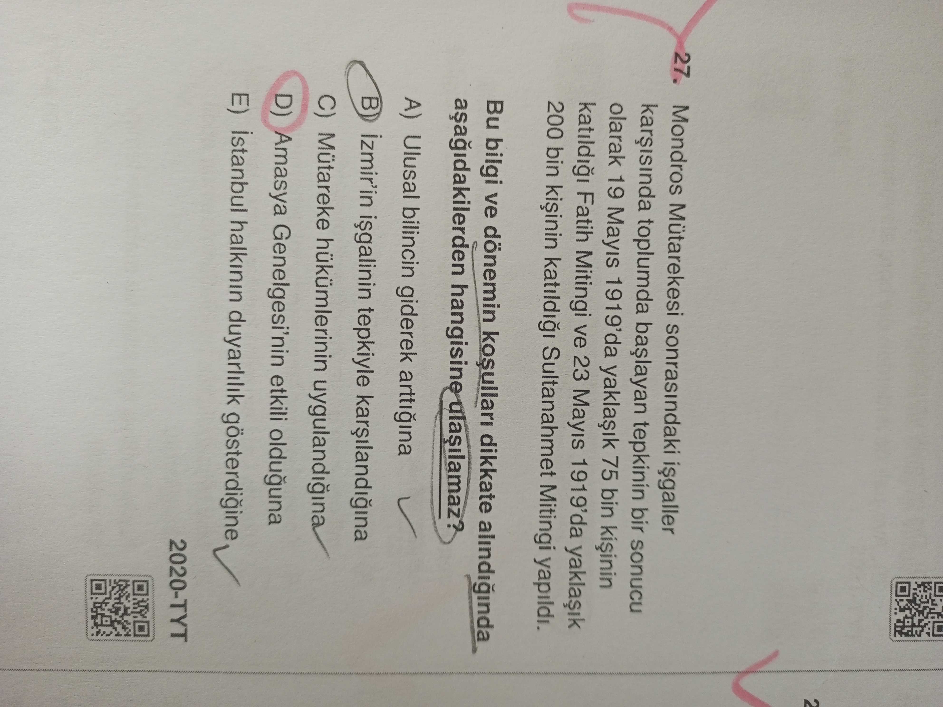 Mondros Mütarekesi sonrasındaki işgaller karşısında toplumda başlayan tepkinin bir sonucu olarak 19