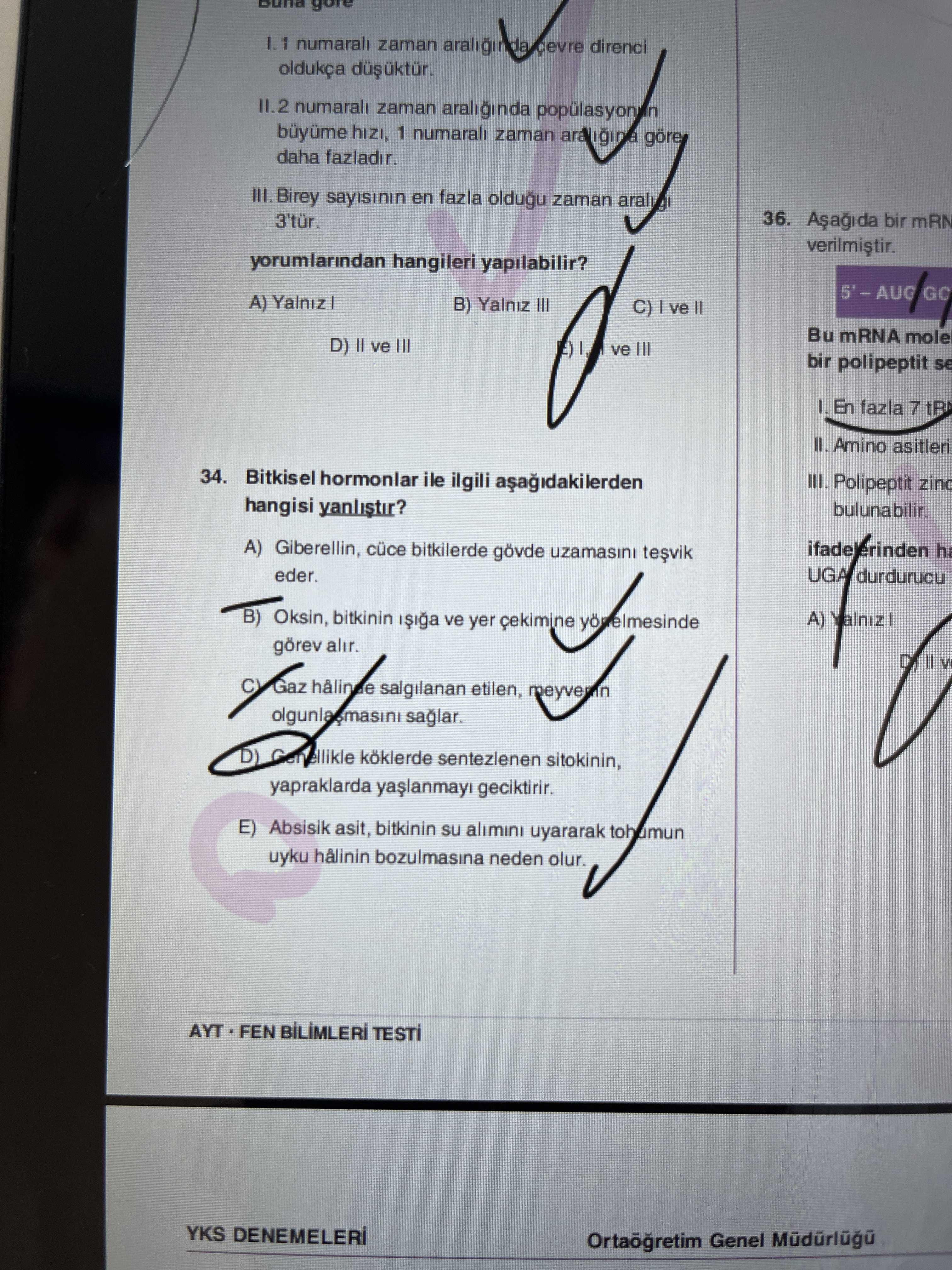 Bitkisel hormonlar ile ilgili aşağıdakilerden hangisi yanlıştır?