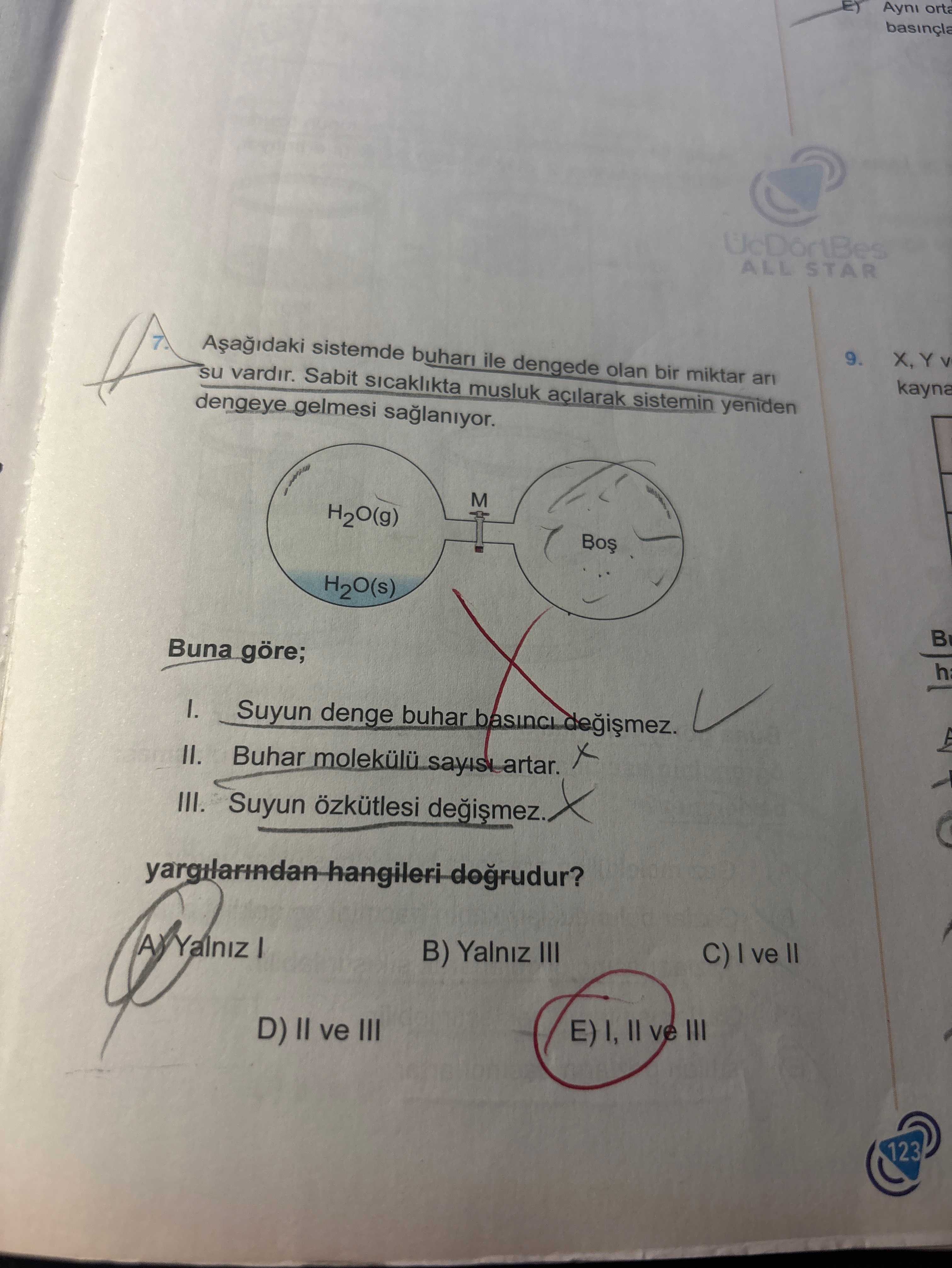 Aşağıdaki sistemde buharı ile dengede olan bir miktar arı su vardır. Sabit sıcaklıkta musluk
