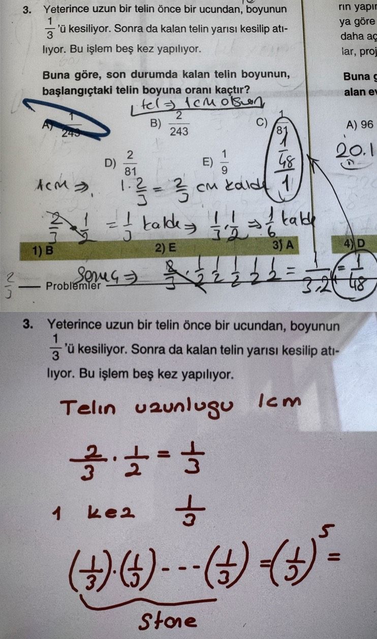 Yeterince uzun bir telin önce bir ucundan, boyunun 1/3 'ü kesiliyor. Sonra da kalan telin yarısı