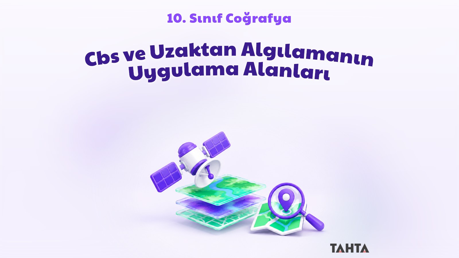Mini uydu, harita katmanları ve büyüteçle CBS ve uzaktan algılama konusunu simgeleyen kapak görseli