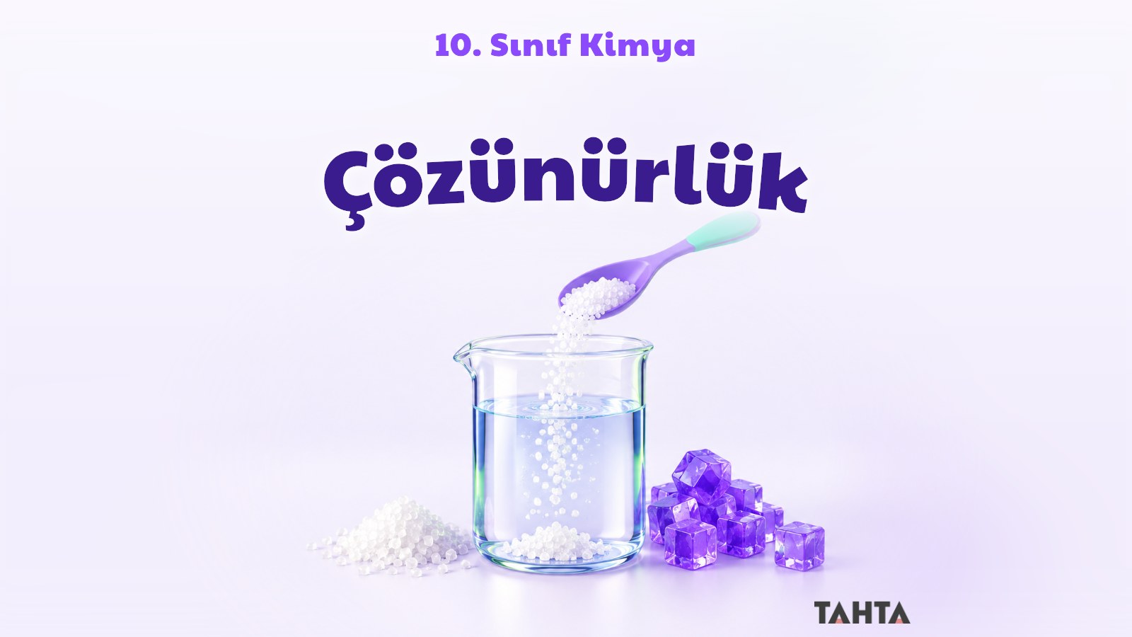 Kristallerin eklendiği cam beher ve dipte çözünmeden kalan kristallerle çözünürlük kapak görseli