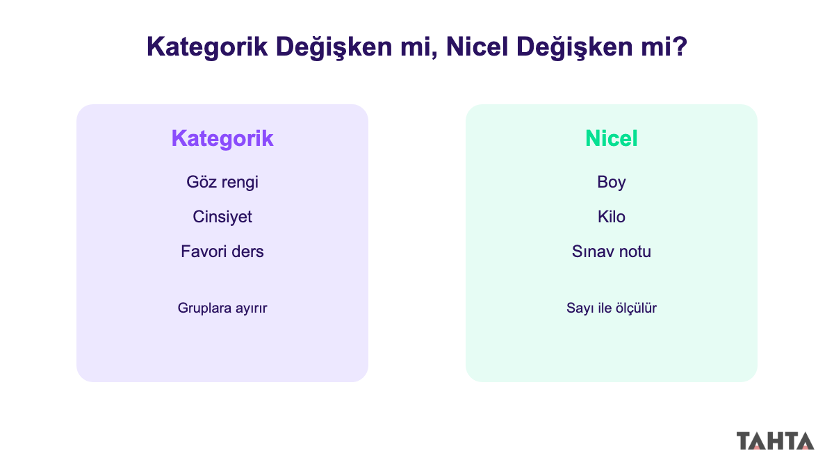 Kategorik değişken ile nicel değişken arasındaki fark şeması
