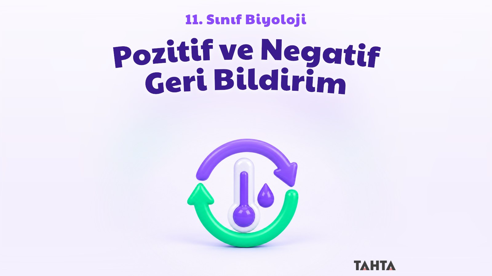 Pozitif ve negatif geri bildirim konusu için mor ve yeşil döngü okları ile sevimli bir termometre