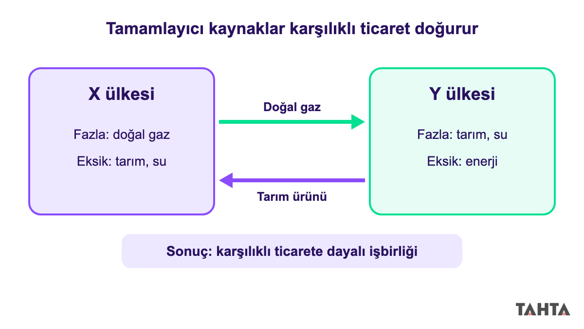 X ülkesinin doğal gaz ihraç edip Y ülkesinden tarım ürünü aldığı karşılıklı ticaret diyagramı