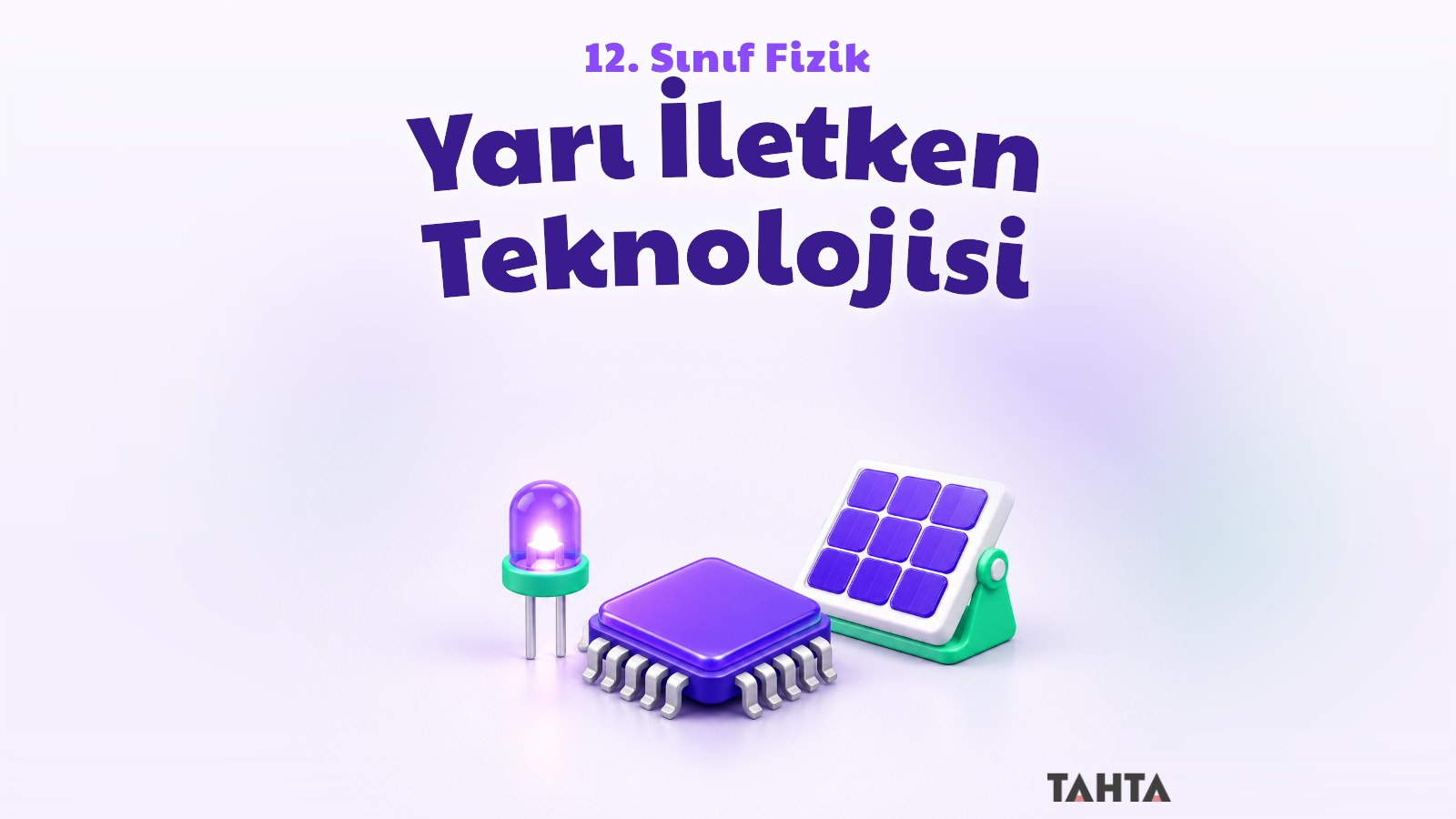 Mor ve yeşil tonlarda mikroçip, LED ve güneş paneliyle yarı iletken teknolojisi kapak görseli