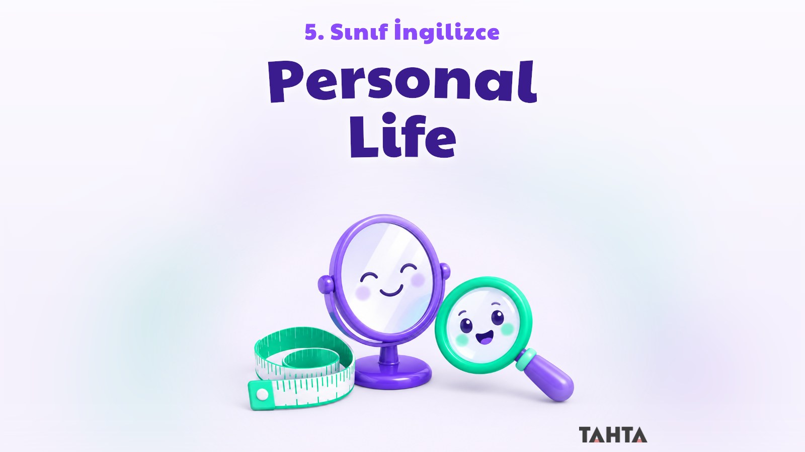 Mor ve yeşil tonlarda ayna, mezura ve büyüteçten oluşan personal life konusu kapak görseli