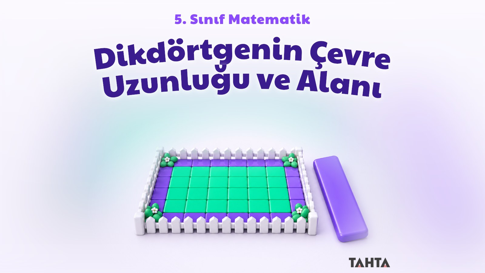 Kare karolardan oluşan, etrafı çitle çevrili dikdörtgen bahçe ve cetvel illüstrasyonu