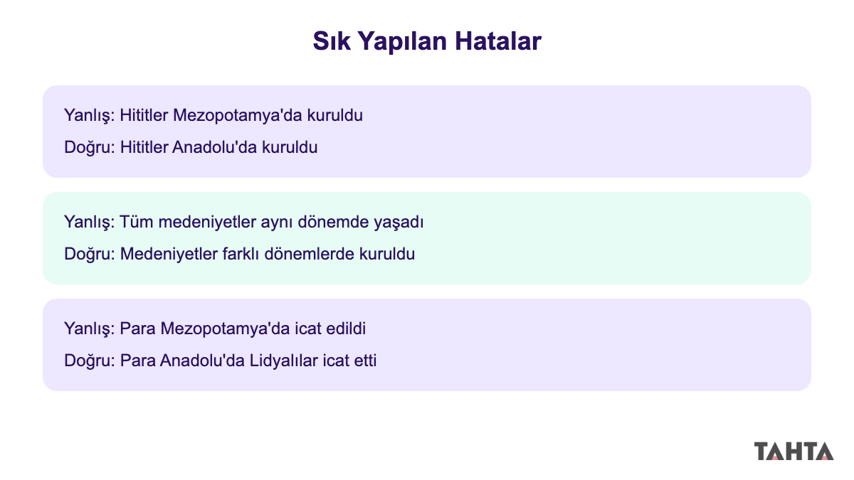 Mezopotamya ve Anadolu medeniyetleri konusunda sık yapılan hatalar doğru yanlış kutusu