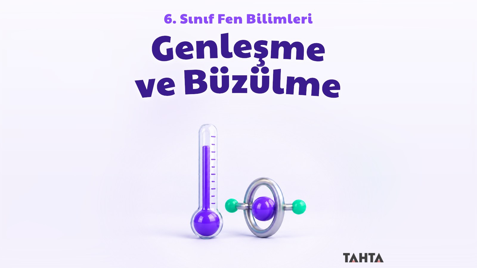 Mor ve yeşil tonlarda termometre ve küre-halka motifiyle genleşme büzülme kapak görseli
