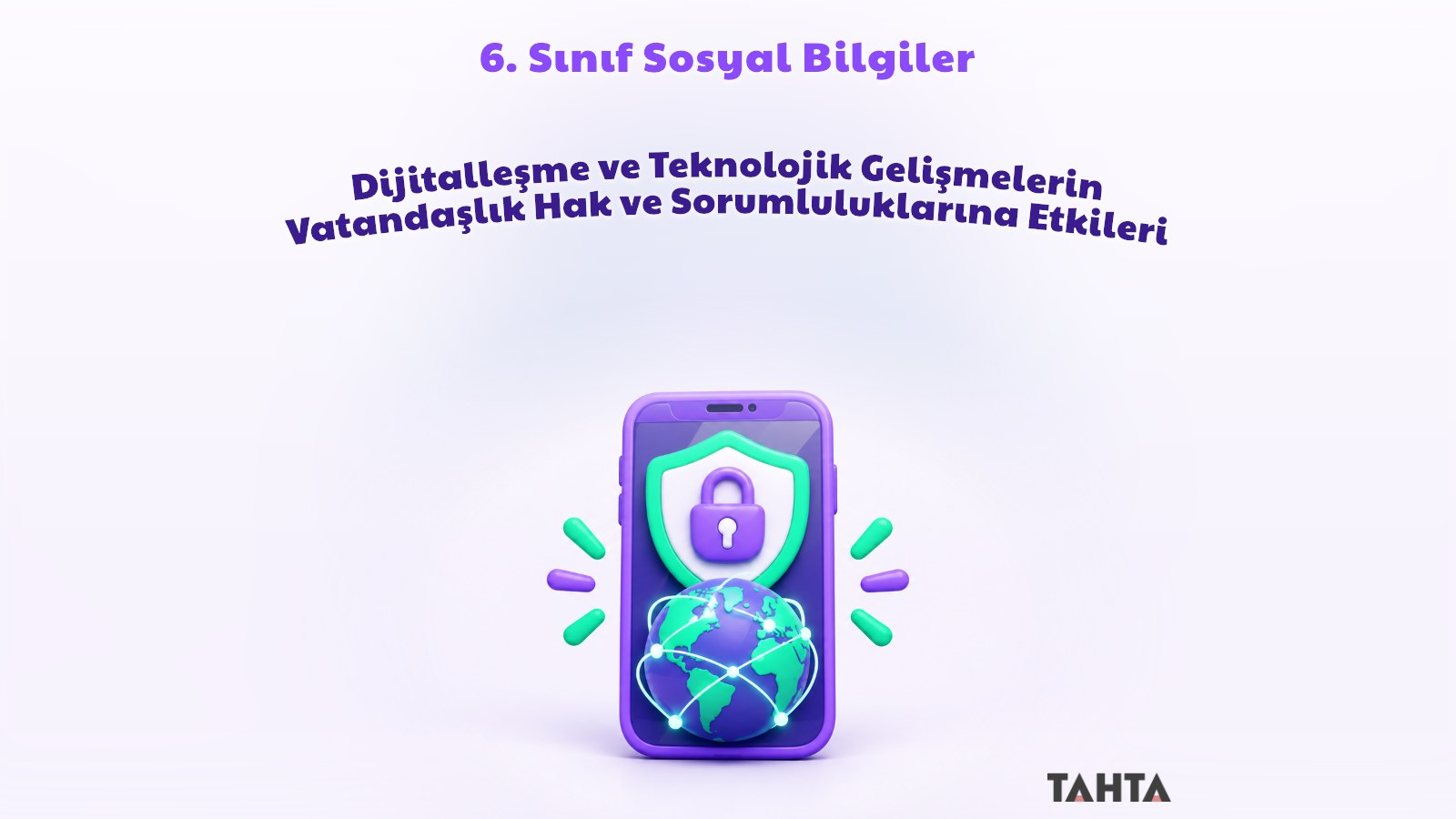 Kalkan simgeli akıllı telefon, kilit ve dünya modeliyle dijital vatandaşlık konusu kapak görseli