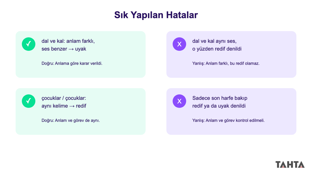 Redif ve uyakta sık yapılan hatalar doğru yanlış örnekleri