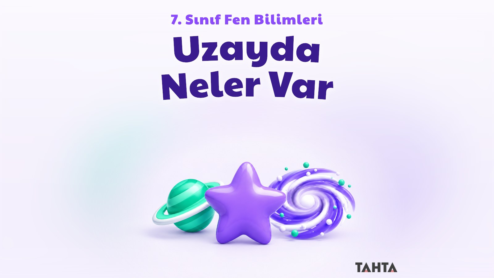 Yıldız, gezegen ve sarmal galaksi şekliyle uzayda neler var konusunu simgeleyen kapak görseli