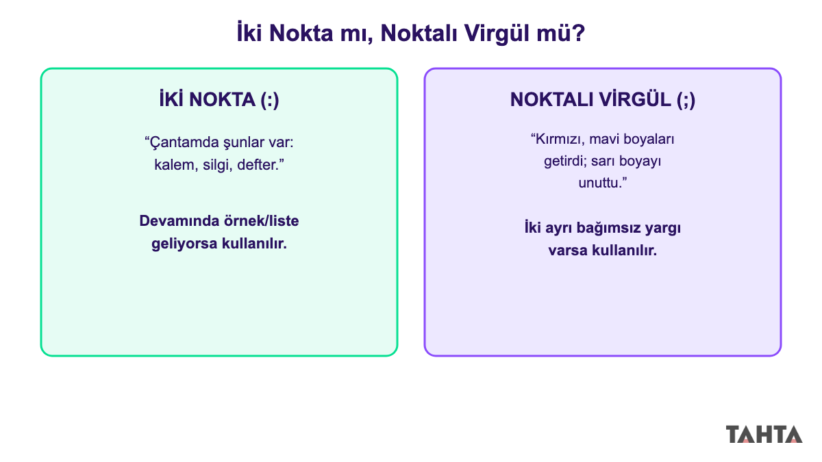 İki nokta ve noktalı virgül farkı örneği