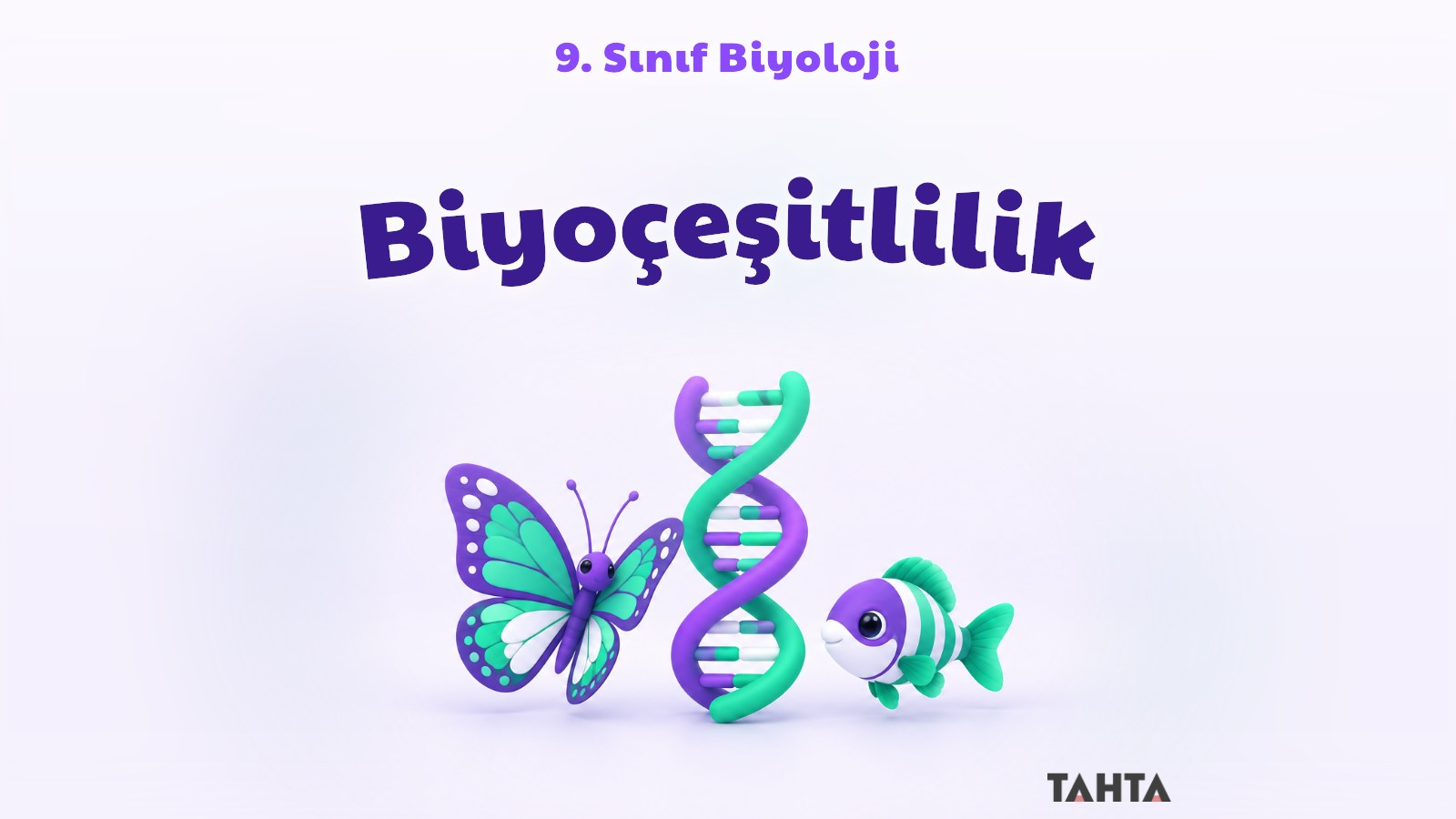 Mor ve yeşil tonlarda DNA sarmalı, kelebek ve balıktan oluşan biyoçeşitlilik konulu kapak görseli
