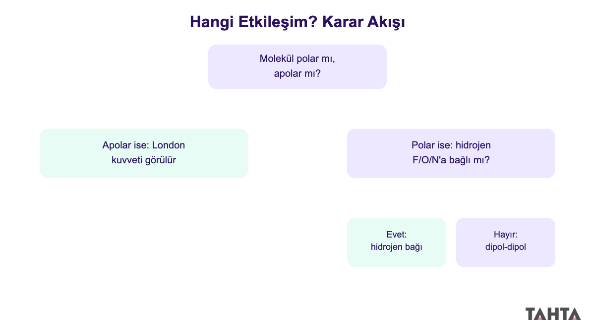Moleküller arası etkileşim türünü belirleyen iki soruluk karar akış şeması