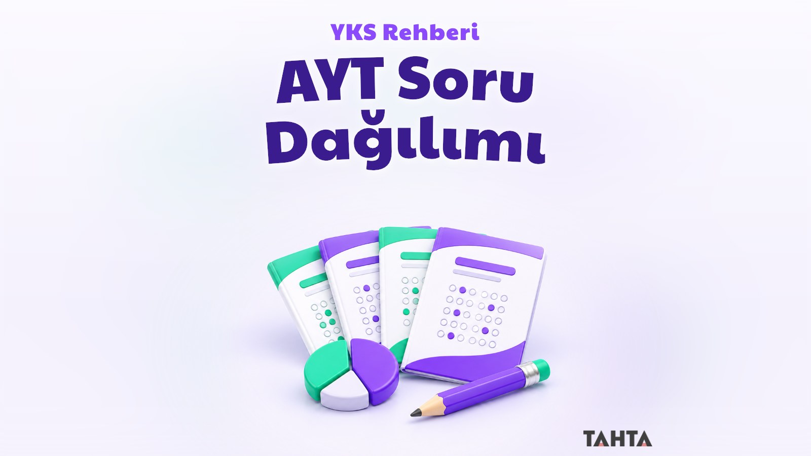 Dört sınav kitapçığı ve pasta grafikle AYT soru dağılımını simgeleyen kapak görseli