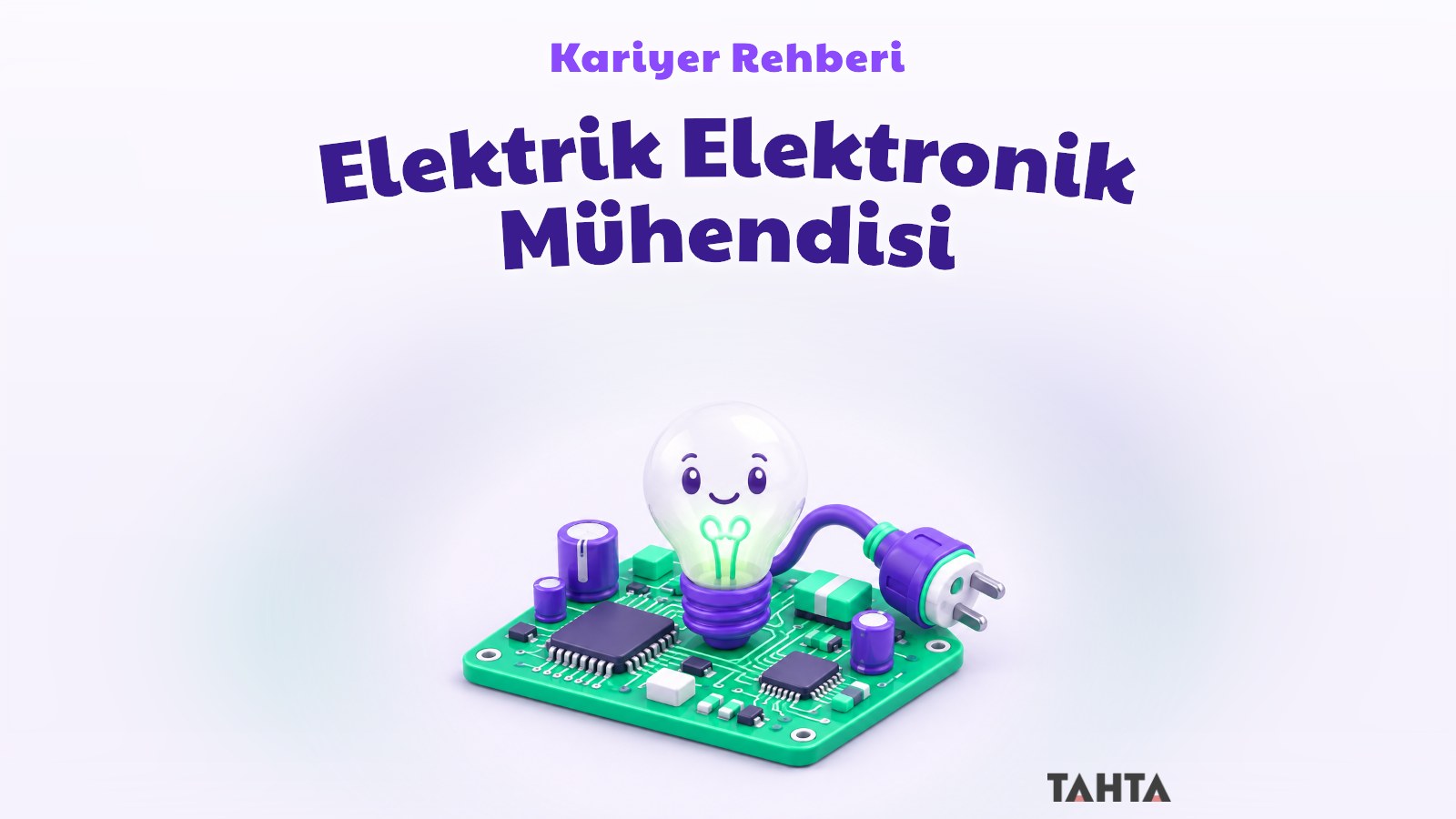 Devre kartı, ampul ve fişten oluşan elektrik elektronik mühendisliği kapak görseli