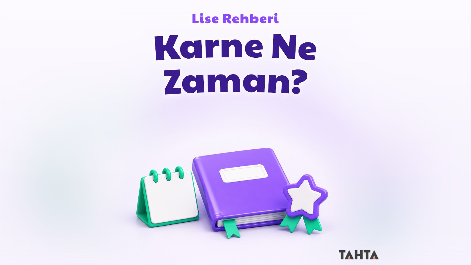 Mor ve yeşil karne dosyası, takvim ve yıldız rozetiyle karne günü rehberi kapağı